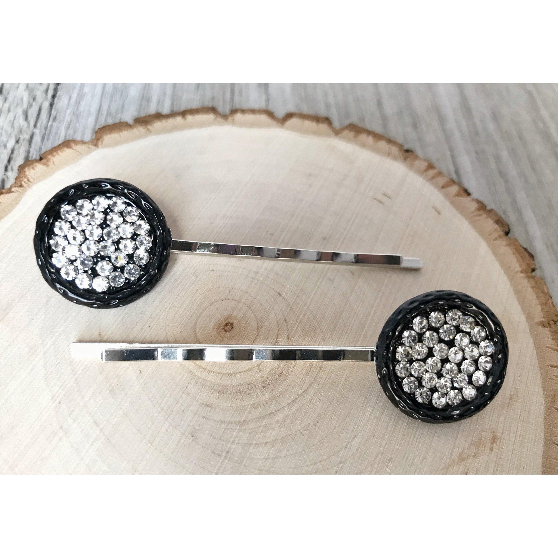 Black Crystal Hair Pins - Elegant Women's Hair Accessories | Circle and Rhinestone Bobby Pins