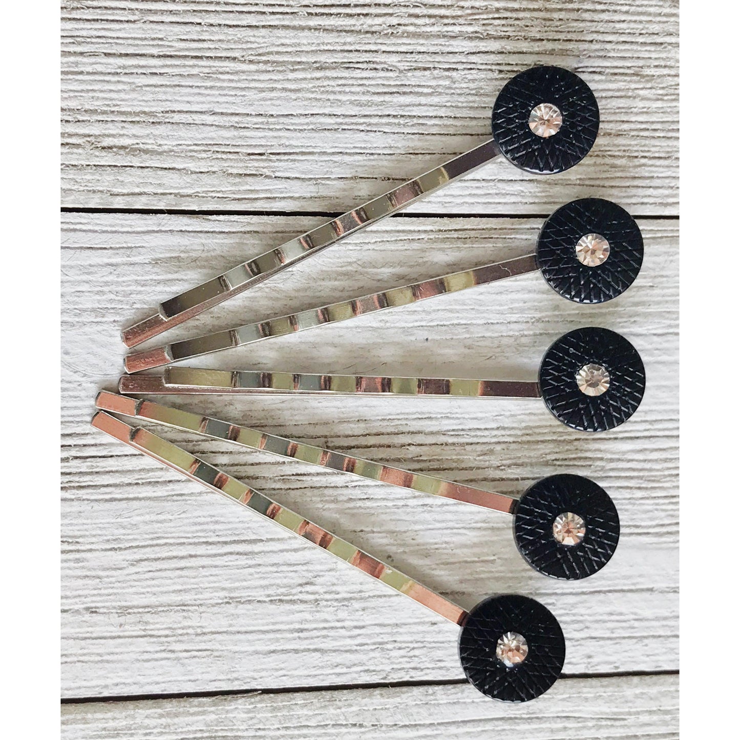 Black Round Geometric Rhinestone Hair Pins - Chic and Elegant Hair Accessories