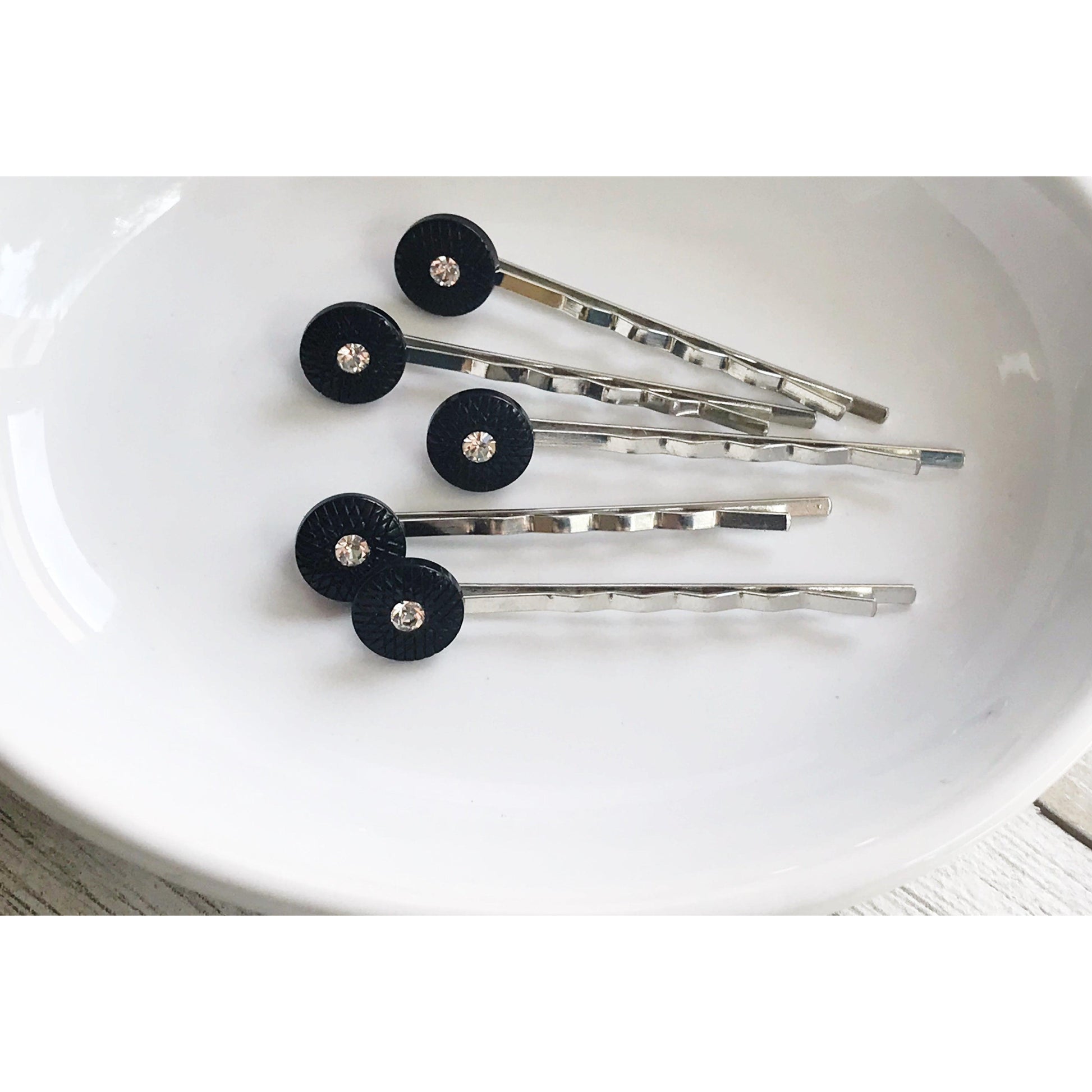 Black Round Geometric Rhinestone Hair Pins - Chic and Elegant Hair Accessories