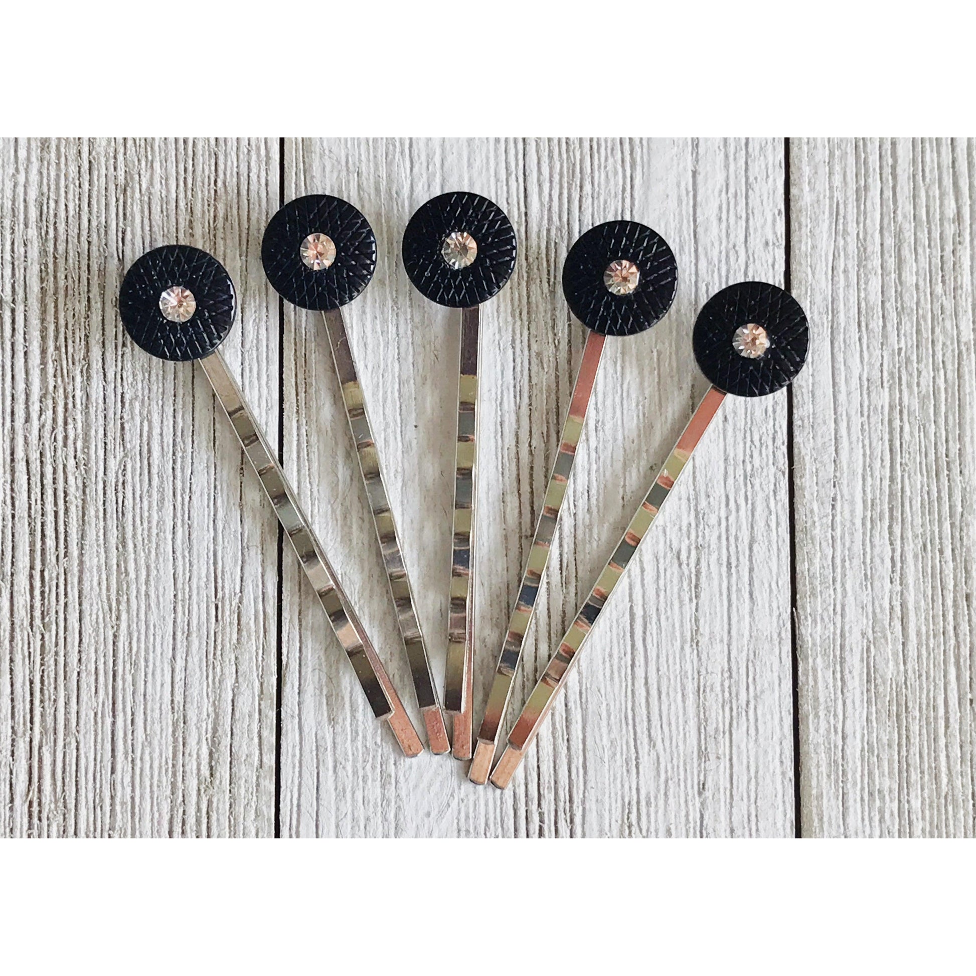 Black Round Geometric Rhinestone Hair Pins - Chic and Elegant Hair Accessories