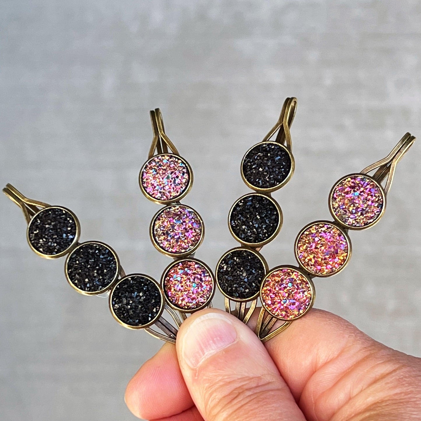 Black & Metallic Pink Druzy Hair Pins Set of 4 - Stylish and Versatile Hair Accessories