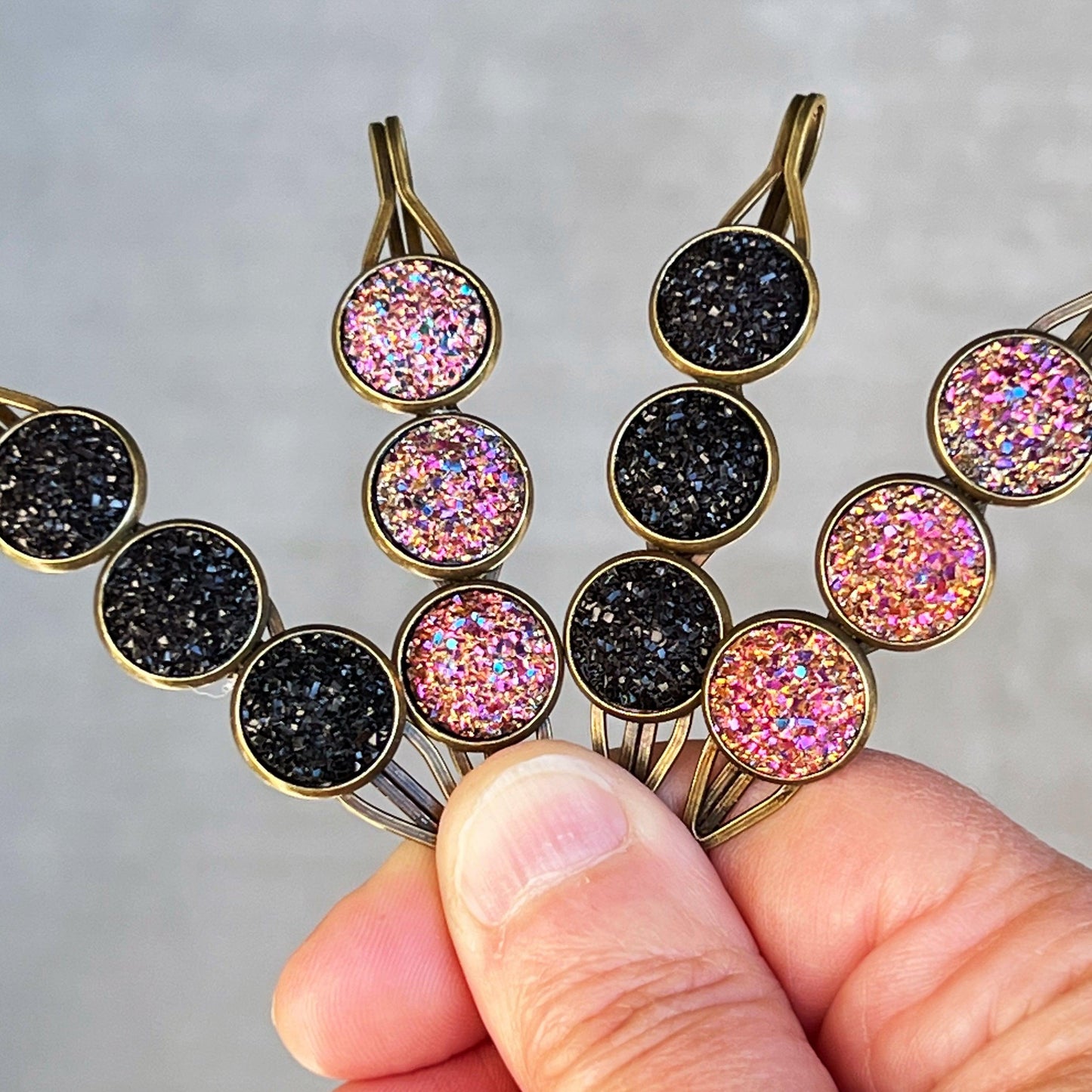 Black & Metallic Pink Druzy Hair Pins Set of 4 - Stylish and Versatile Hair Accessories