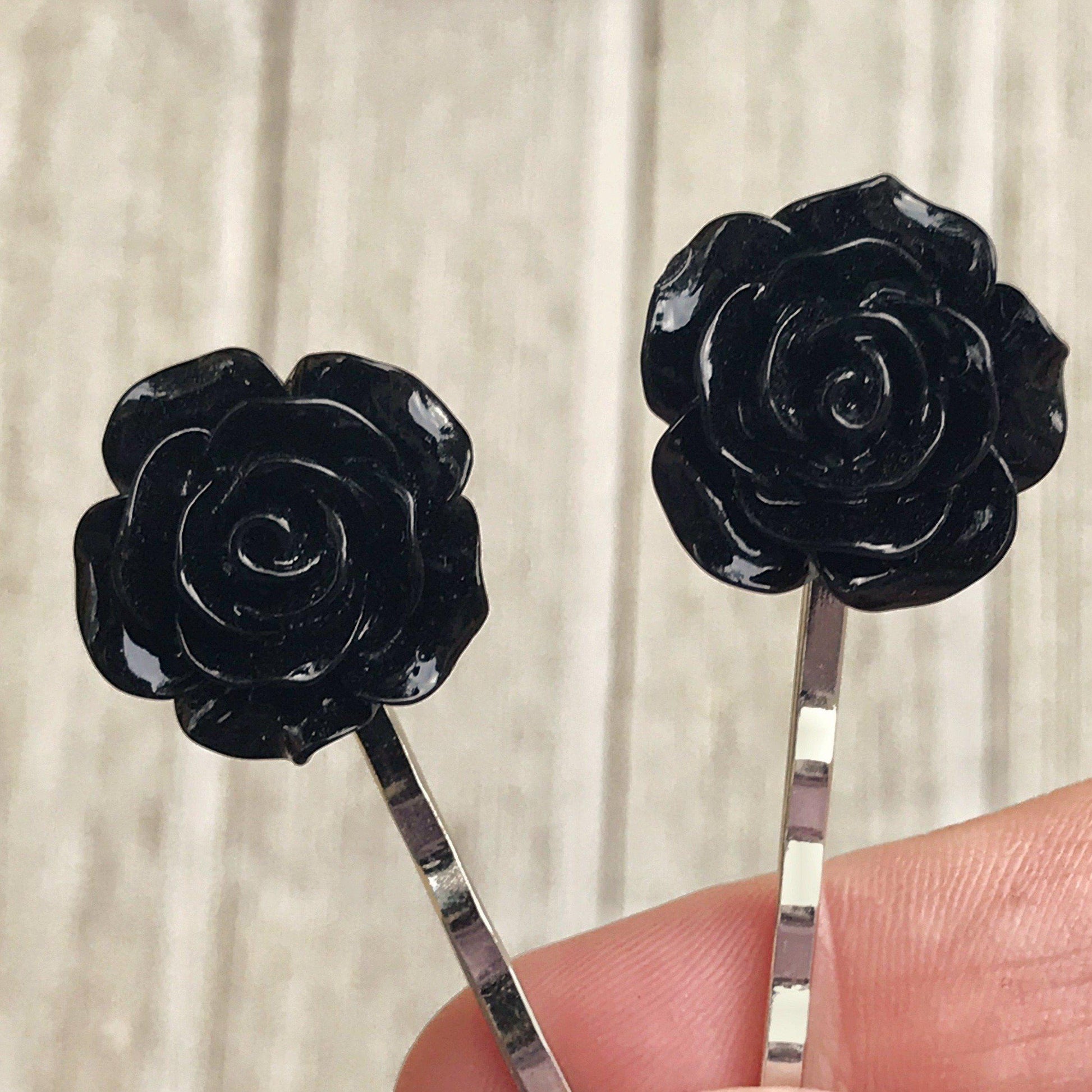 Black Rose Flower Hair Pins - Elegant & Timeless Floral Accessories