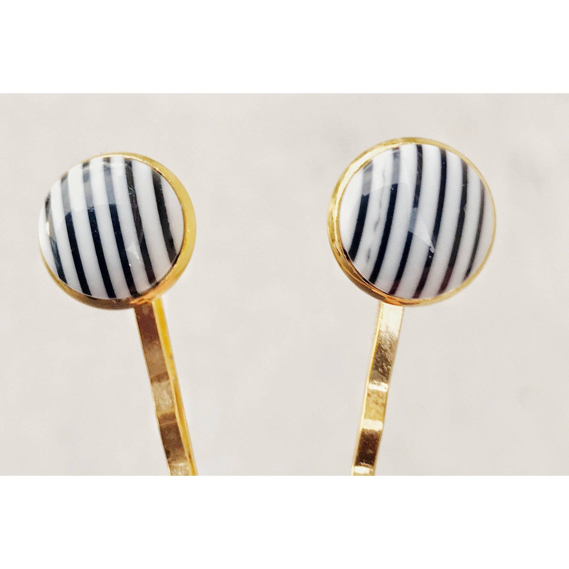 Black & White Striped Decorative Bobby Pins - Chic Hair Accessories