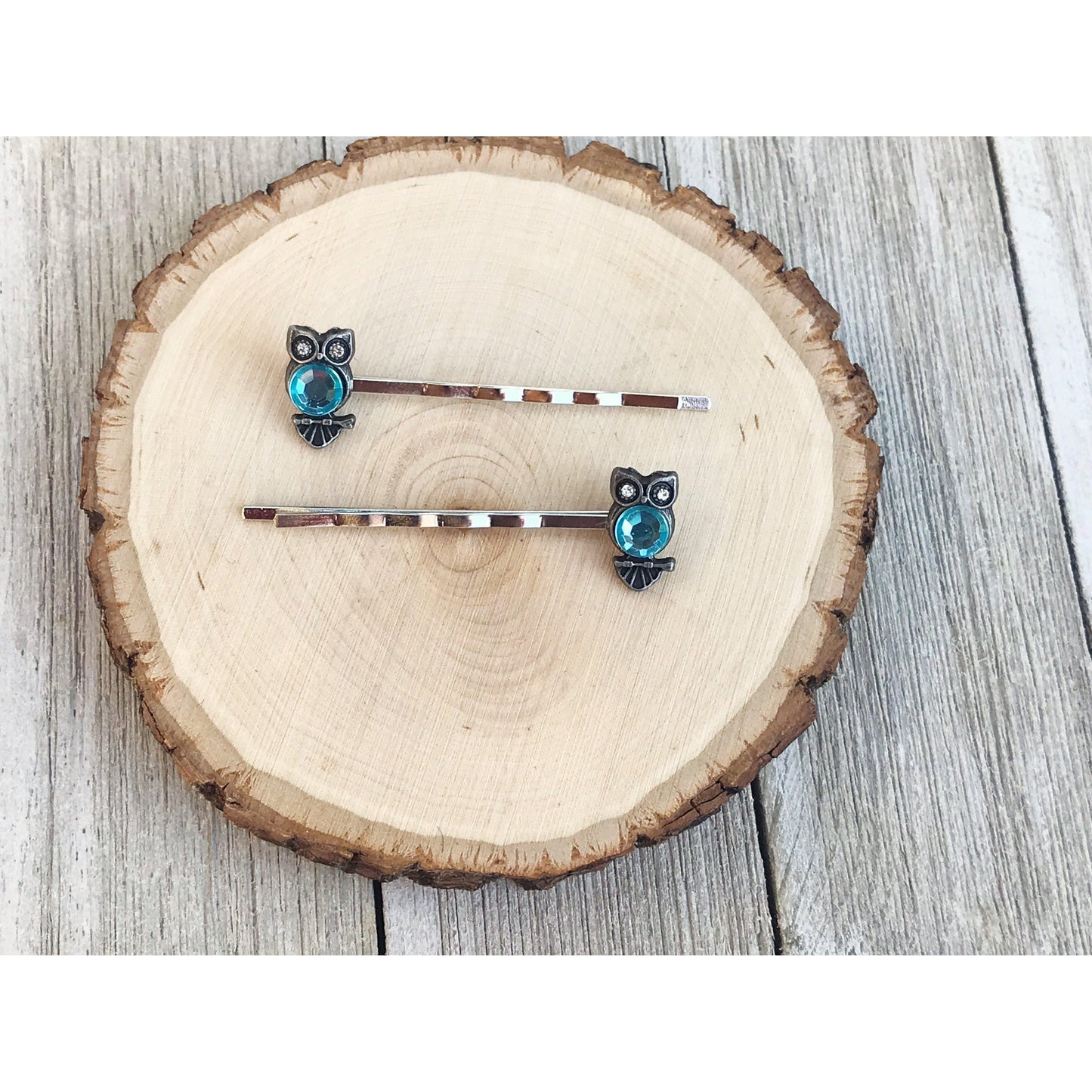 Blue Green Owl Hair Pins - Boho-inspired Bobby Pins for Women | Rhinestone Details & Decorative Accents