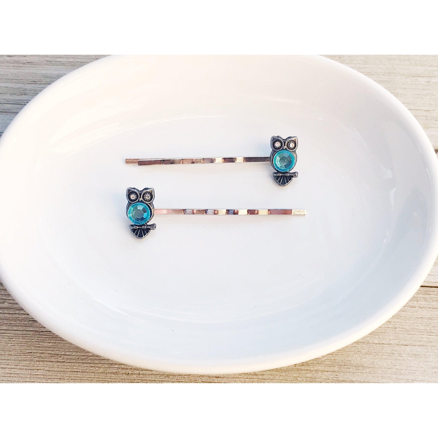 Blue Green Owl Hair Pins - Boho-inspired Bobby Pins for Women | Rhinestone Details & Decorative Accents