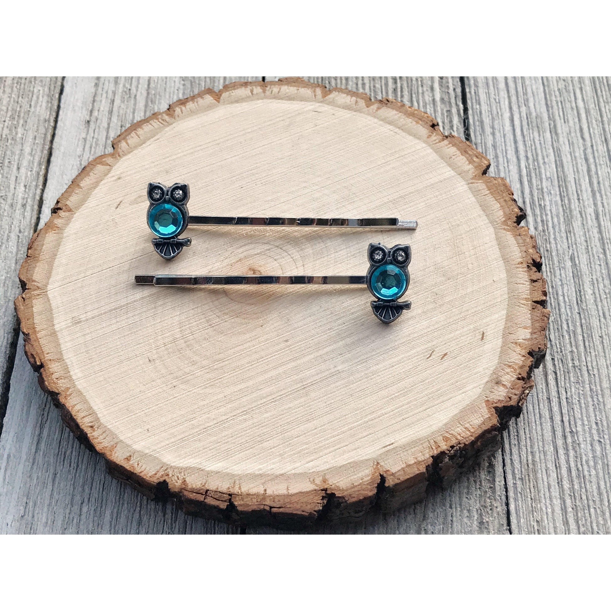 Blue Green Owl Hair Pins - Boho-inspired Bobby Pins for Women | Rhinestone Details & Decorative Accents