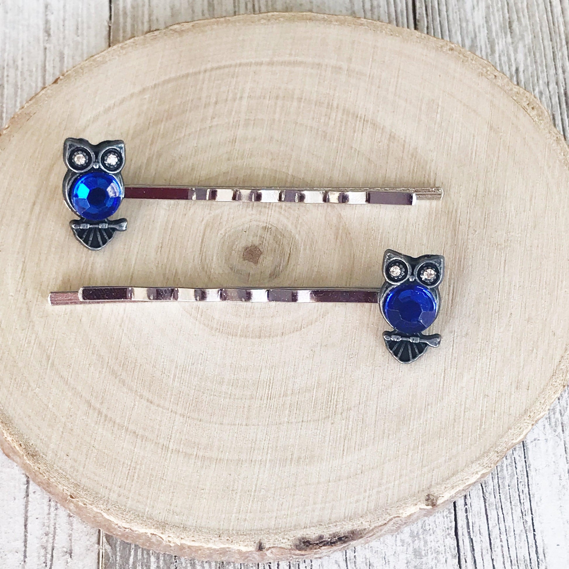 Blue Owl Hair Pins - Boho-inspired Bobby Pins for Women | Rhinestone Details & Decorative Accents