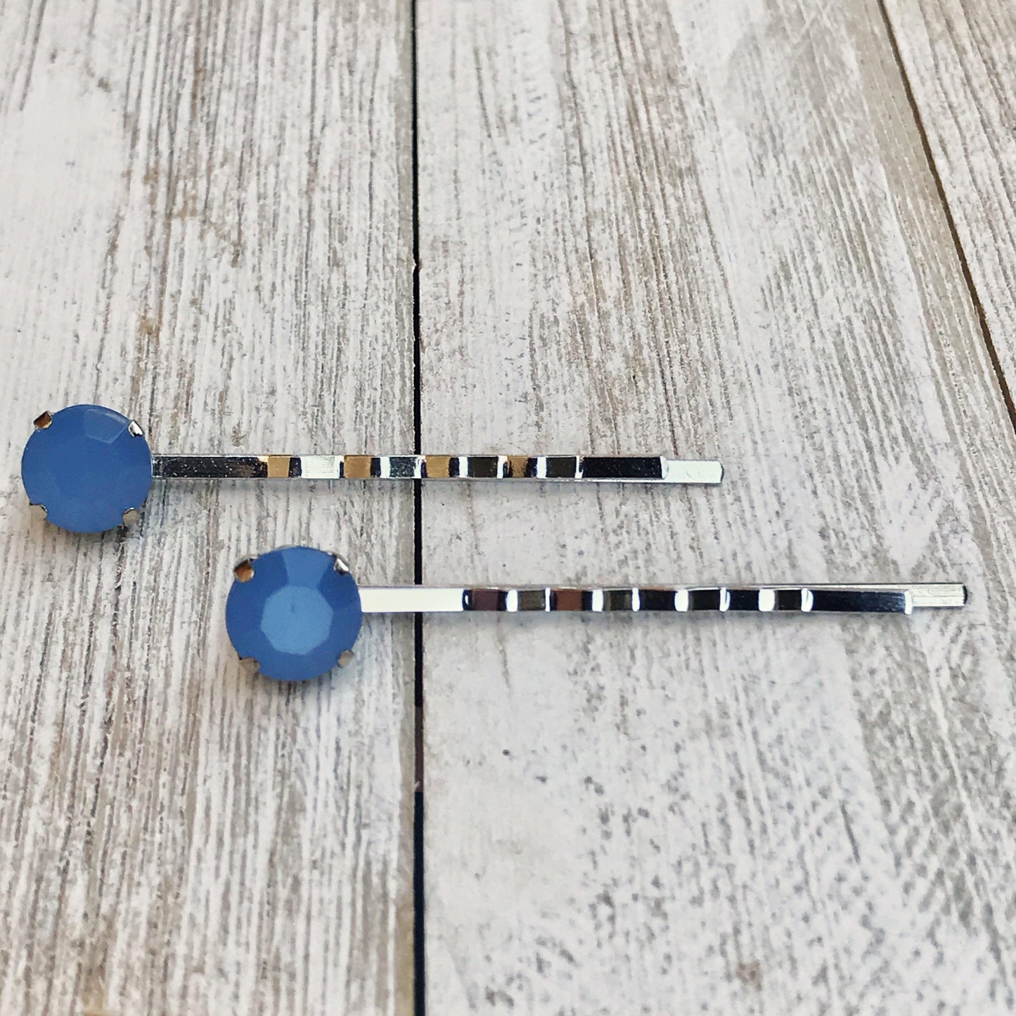 Round Blue Rhinestone Hair Pins - Trendy Hair Clips for Women | Formal & Dainty Bobby Pins