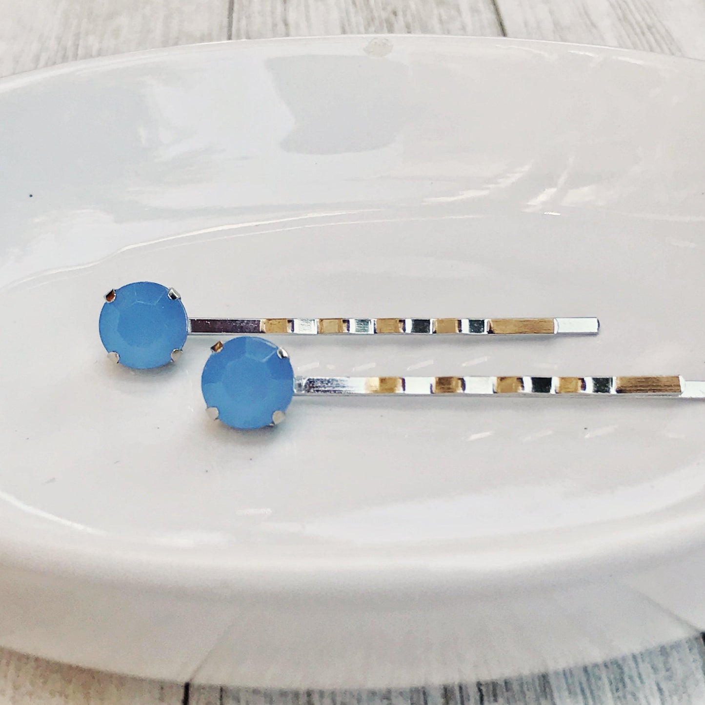 Round Blue Rhinestone Hair Pins - Trendy Hair Clips for Women | Formal & Dainty Bobby Pins