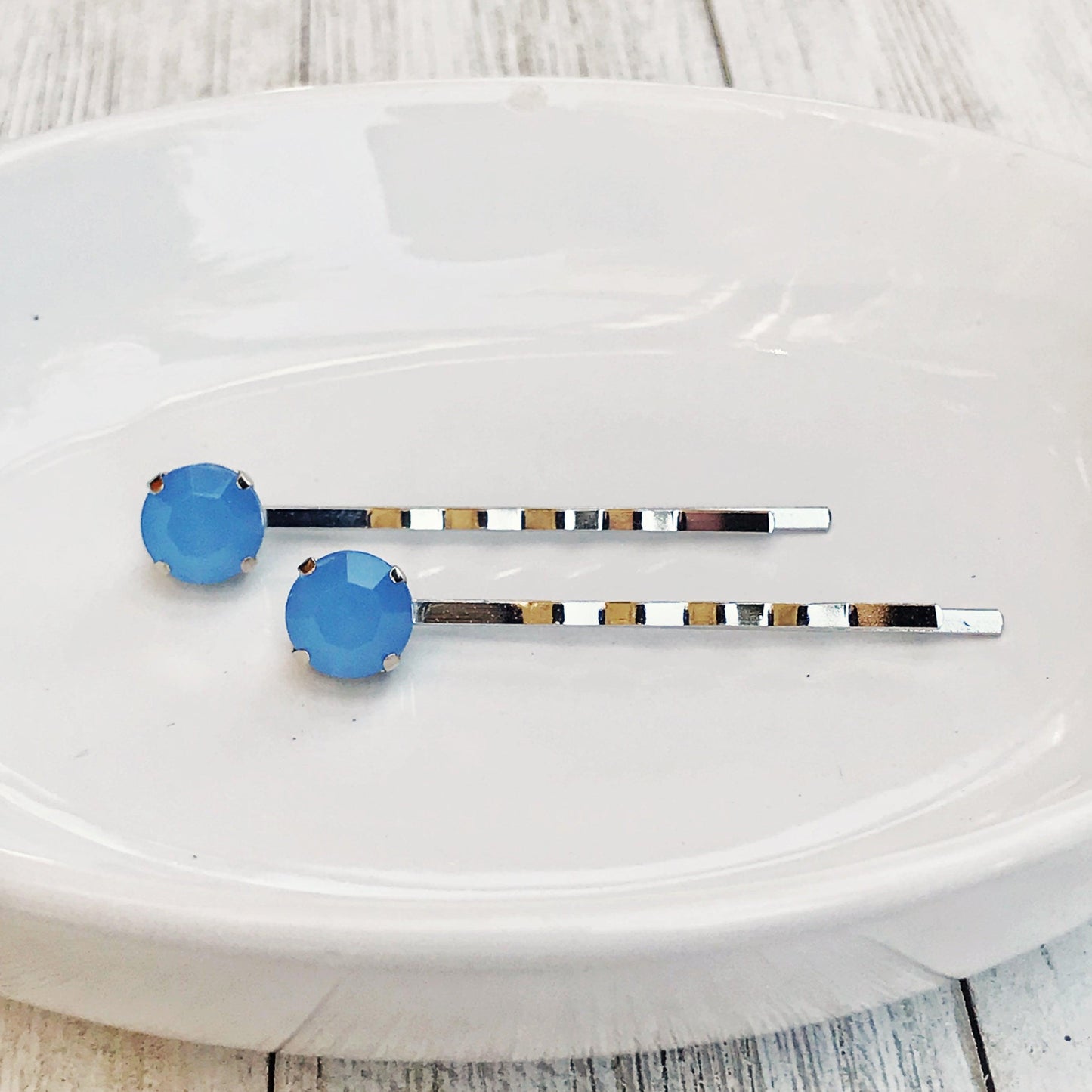 Round Blue Rhinestone Hair Pins - Trendy Hair Clips for Women | Formal & Dainty Bobby Pins