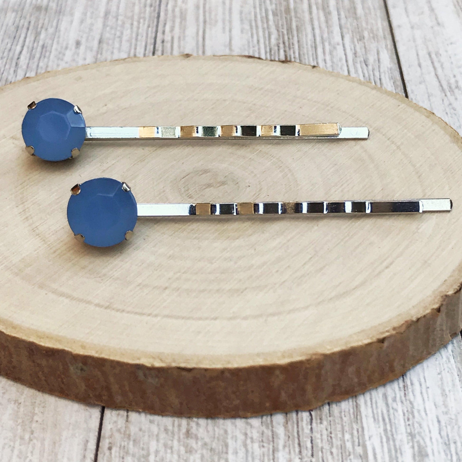 Round Blue Rhinestone Hair Pins - Trendy Hair Clips for Women | Formal & Dainty Bobby Pins