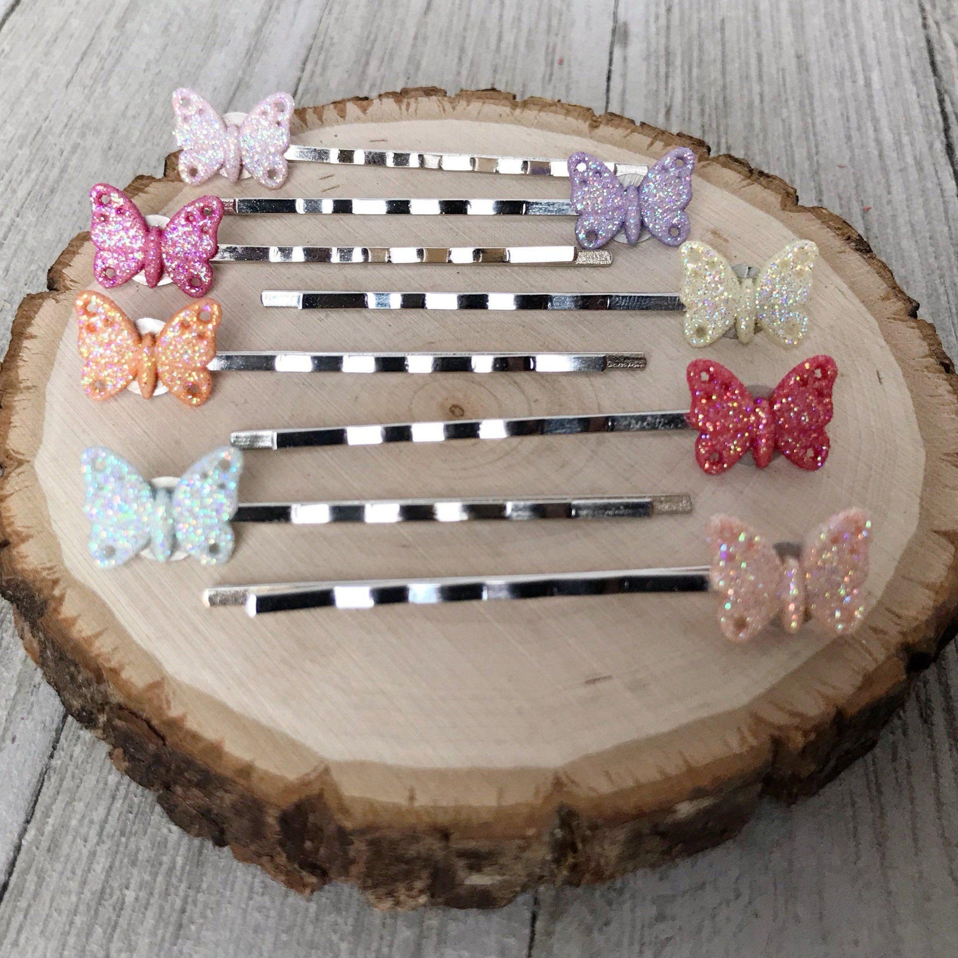 Tiny Butterfly Hair Pins Set of 8 - Glittery Array of Colors for Delicate & Whimsical Hairstyles
