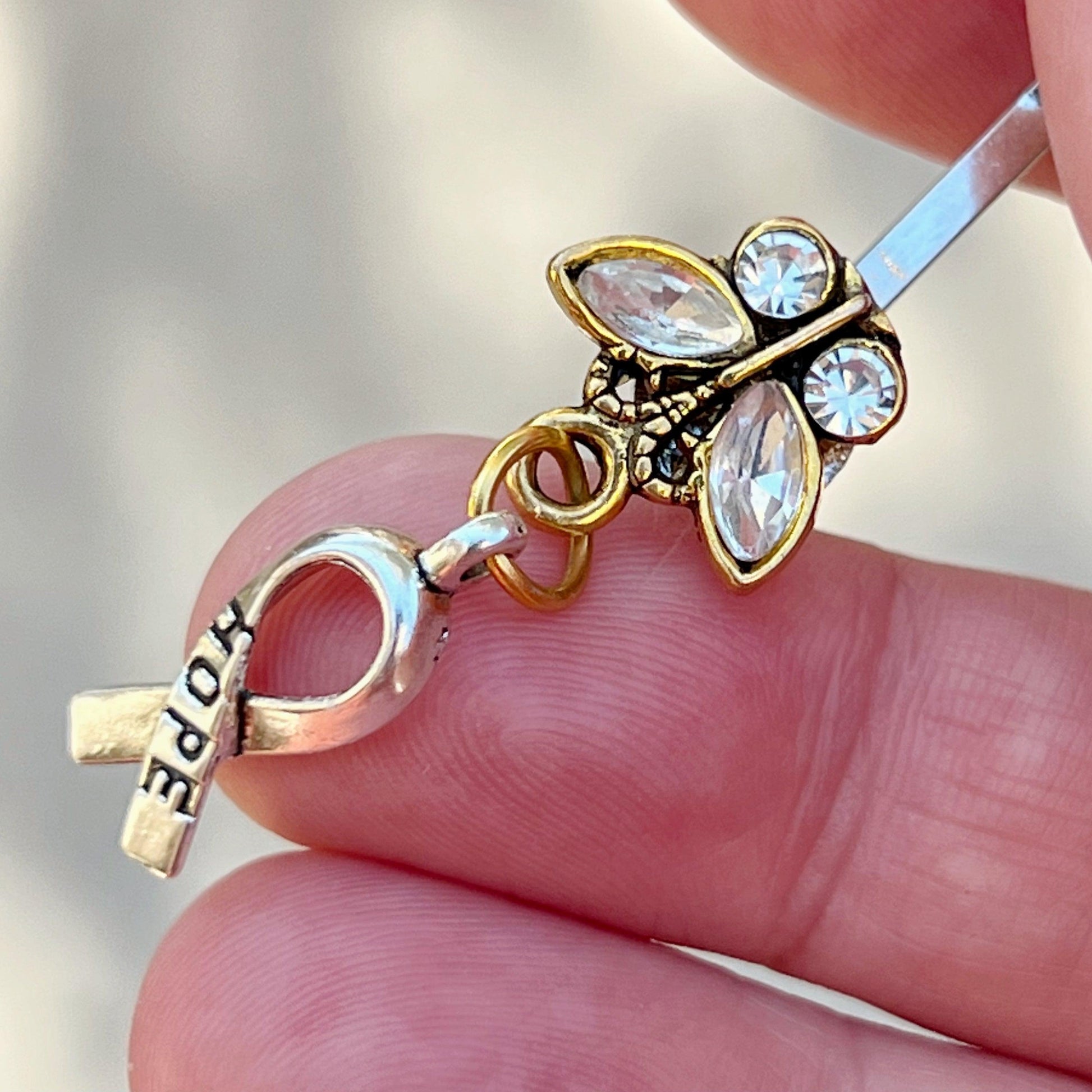 Gold Butterfly & Hope Ribbon Cancer Awareness Hair Pin - Stylish & Supportive Accessory