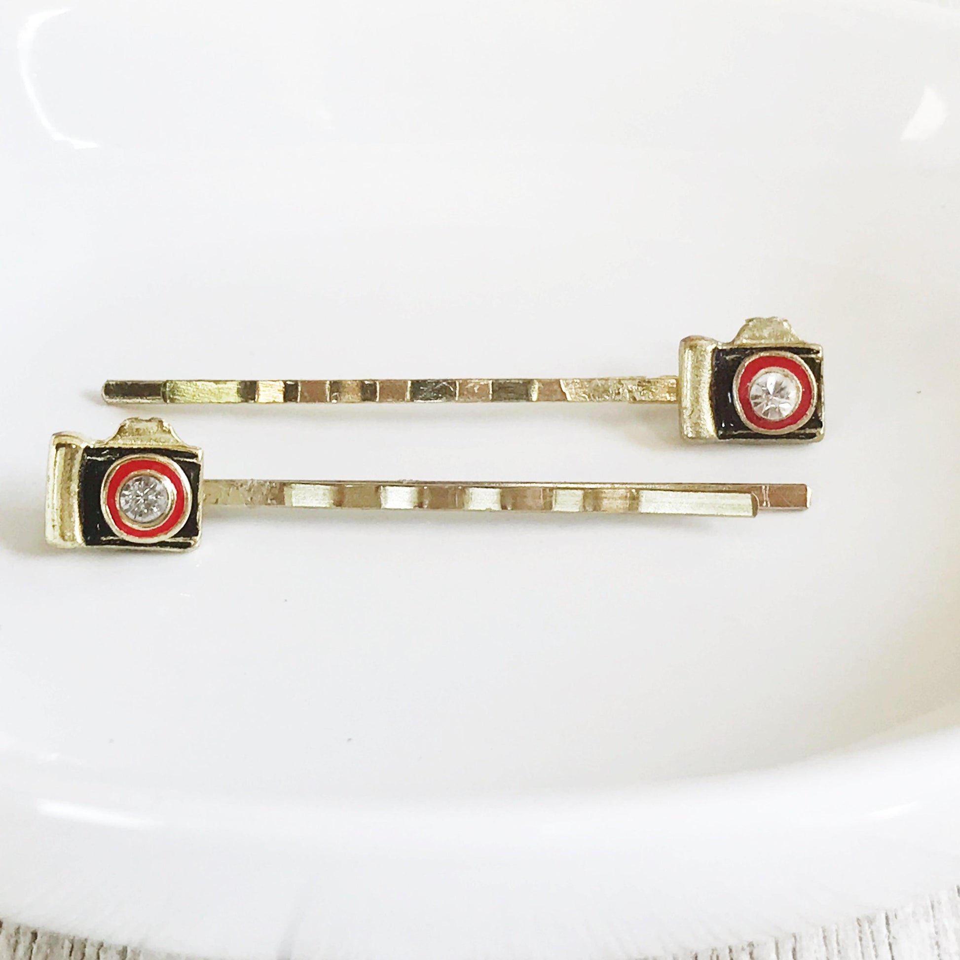 Gold Camera Hair Pins Set of 2 - Quirky Accessories for Photography Enthusiasts