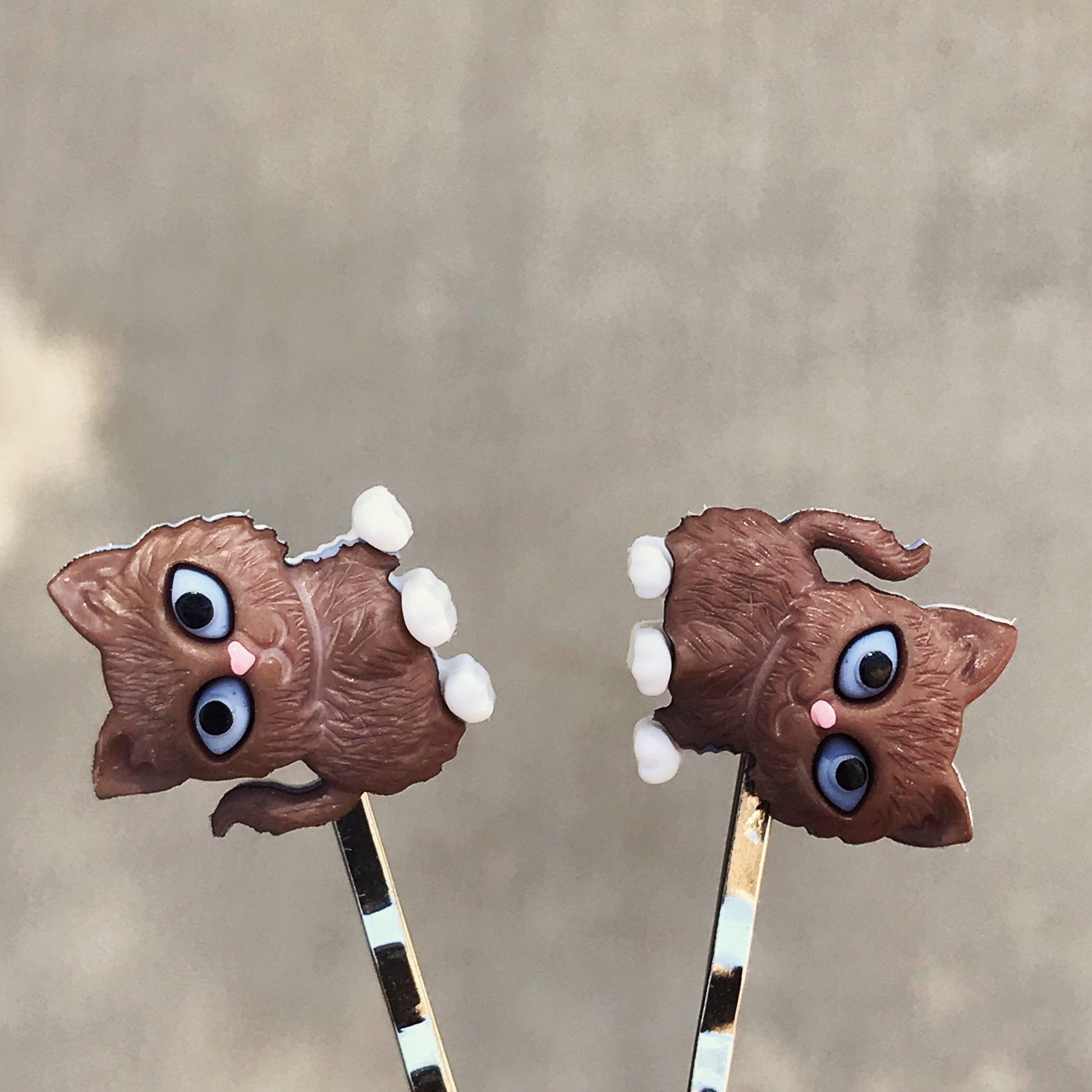 Cat Hair Pins, Cat Bobby Pins, Womens Hair Pins, Brown Cat Hair Pins, Decorative Hair Pins, Trendy Hair Pins, Kitty Hair Clips, Cat Barrette