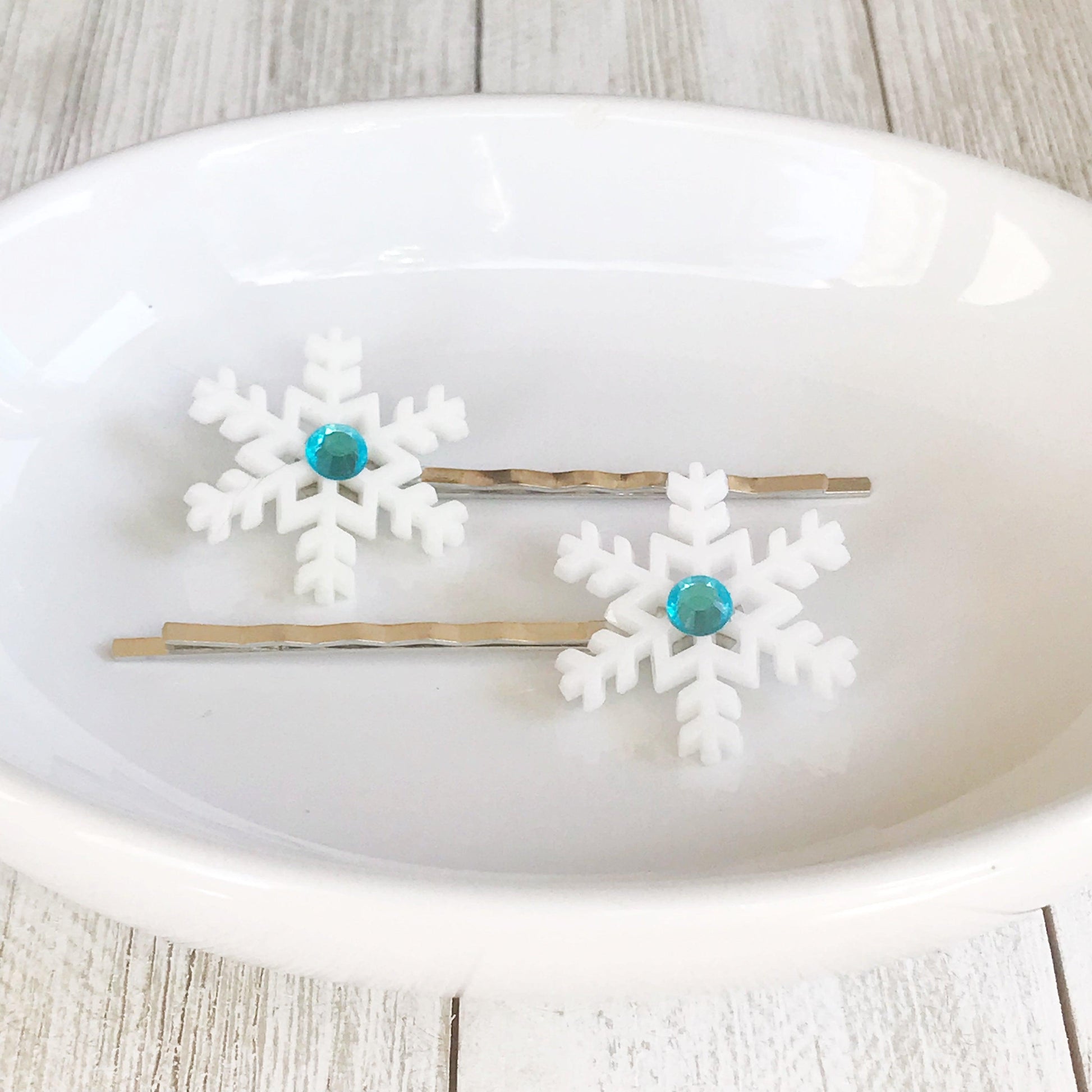 Christmas Snowflake Hair Pins with Blue Rhinestones