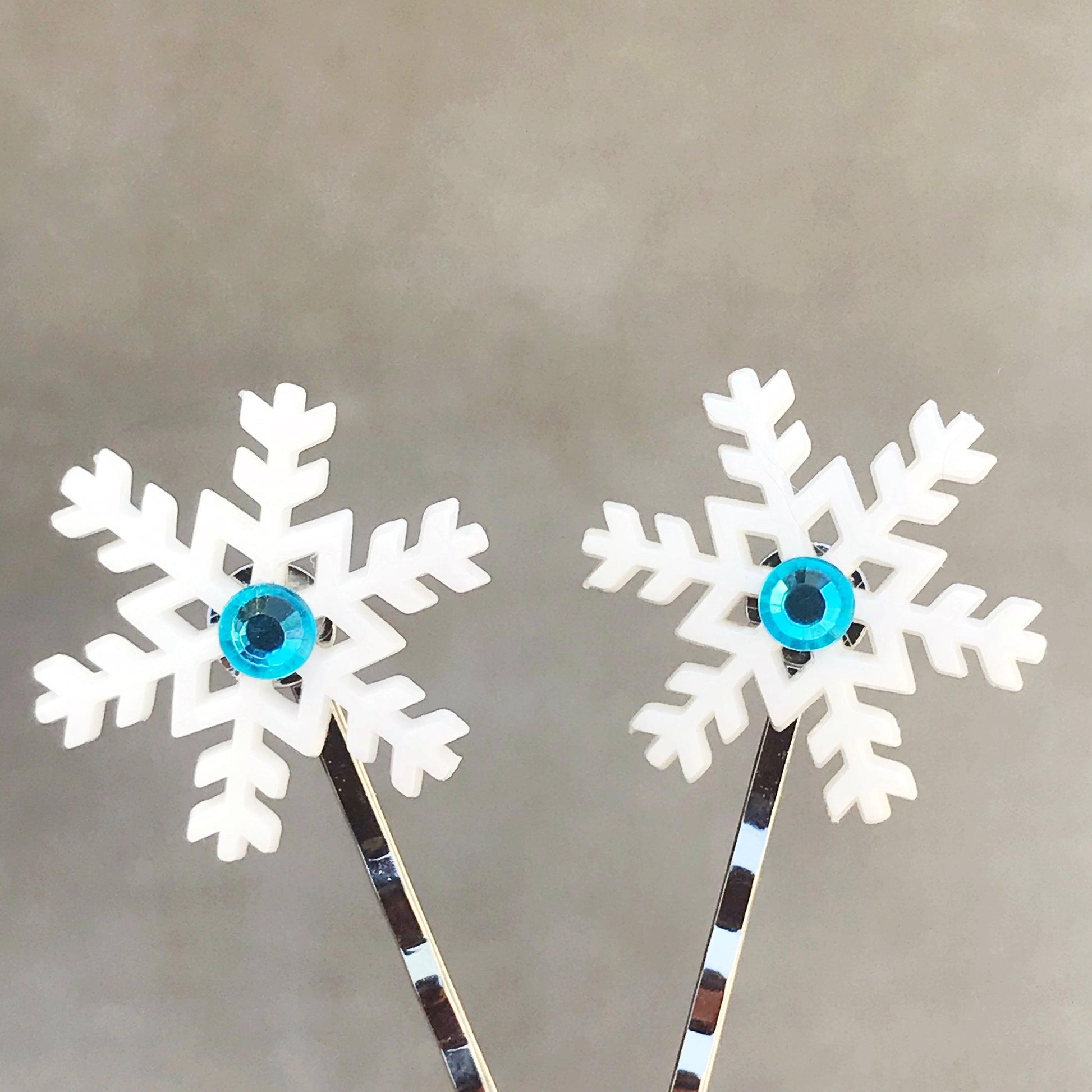 Christmas Snowflake Hair Pins with Blue Rhinestones