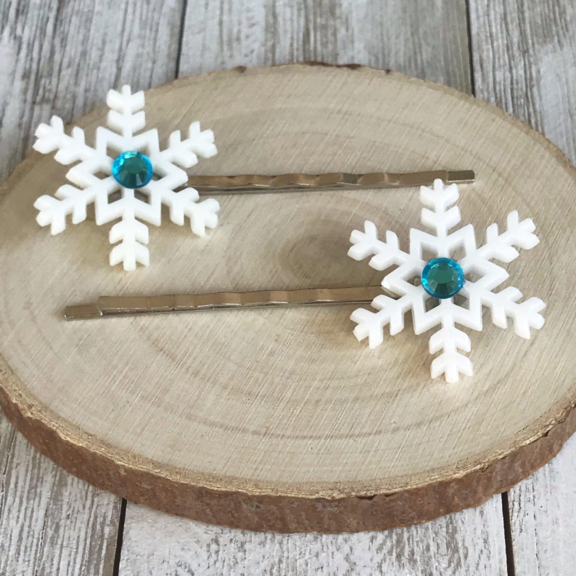 Christmas Snowflake Hair Pins with Blue Rhinestones