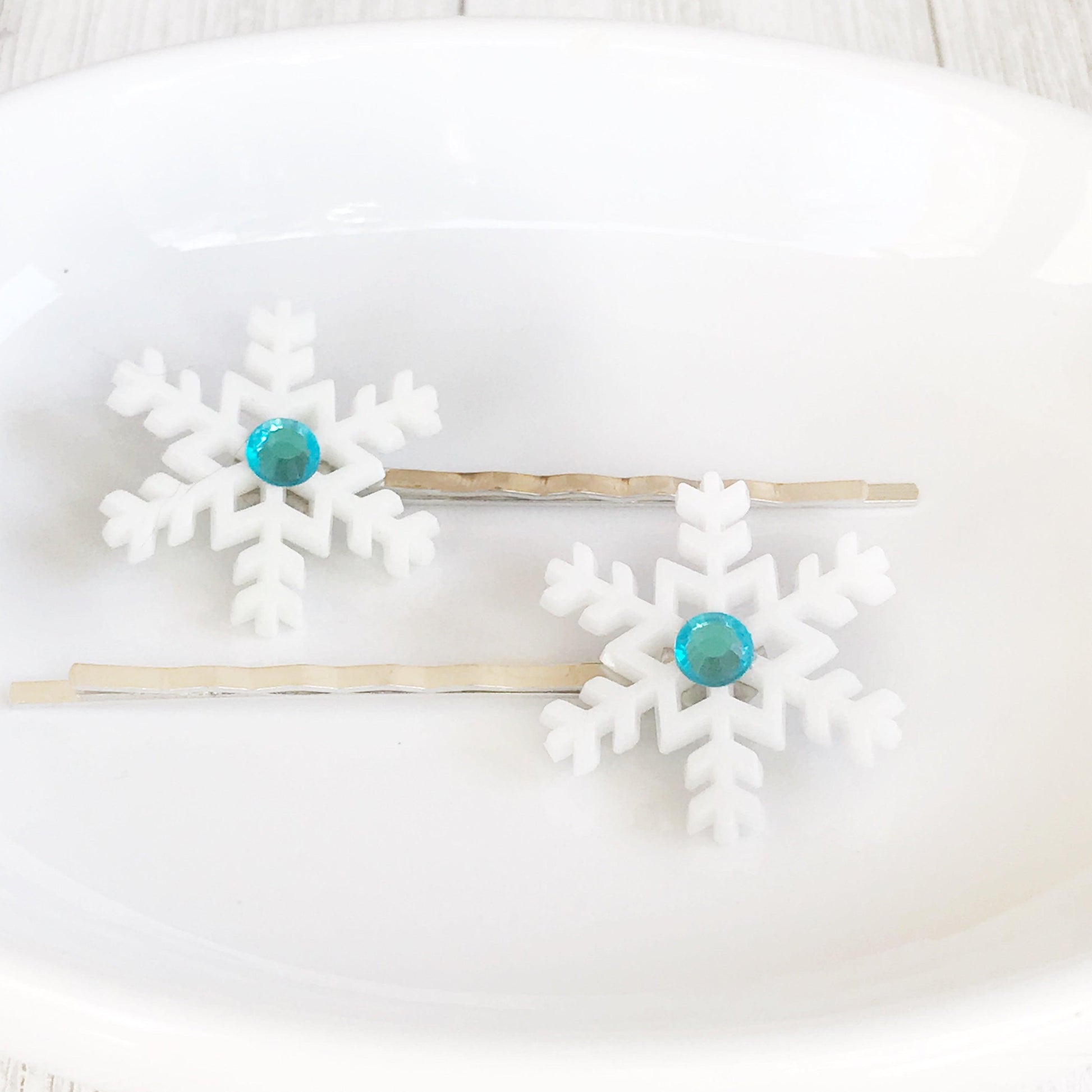 Christmas Snowflake Hair Pins with Blue Rhinestones