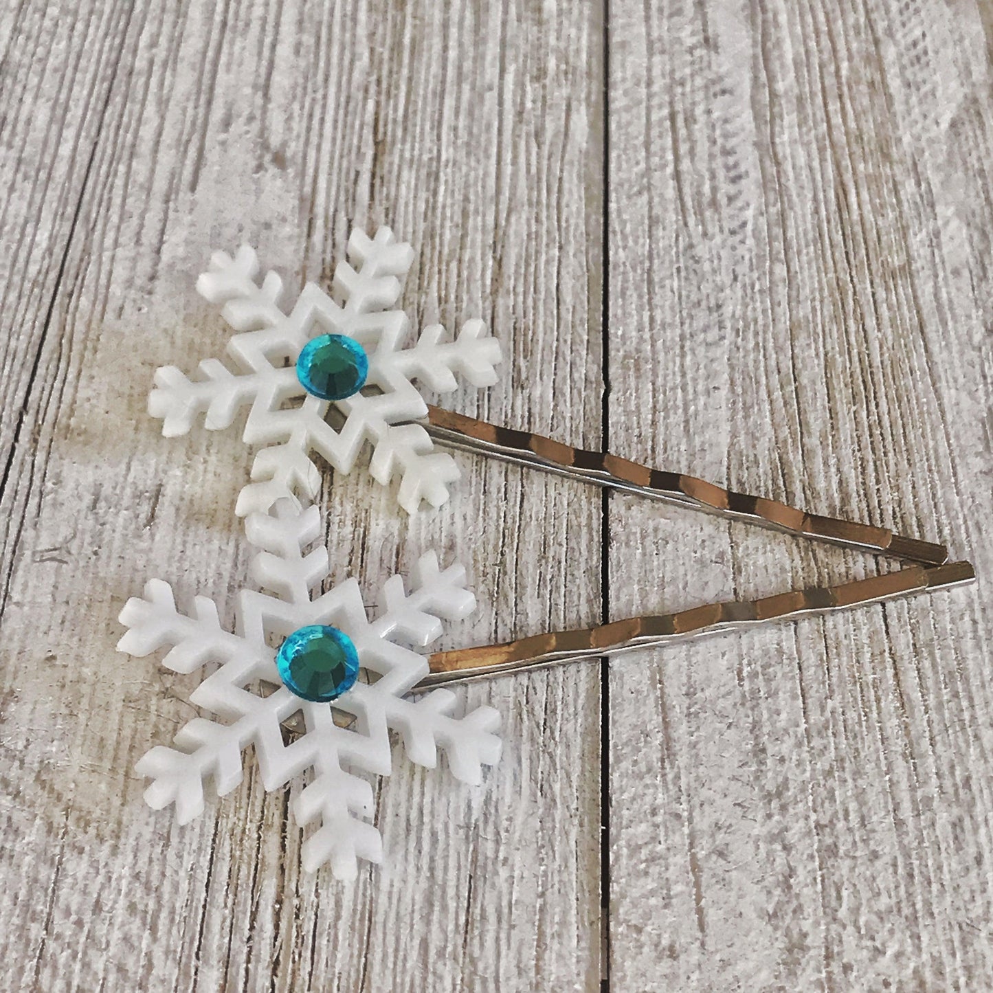 Christmas Snowflake Hair Pins with Blue Rhinestones