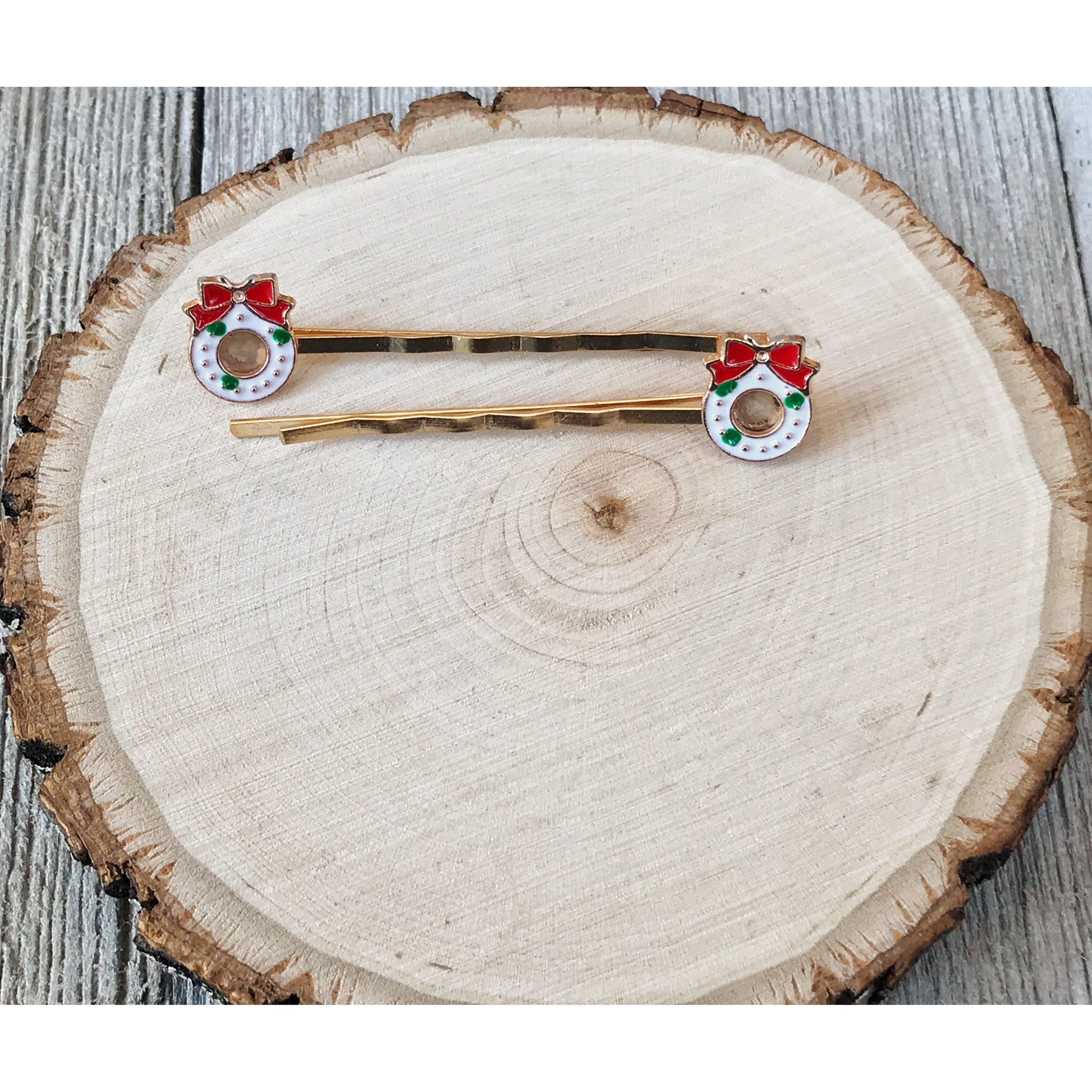 White Christmas Wreath Hair Pins - Festive Holiday Accessories