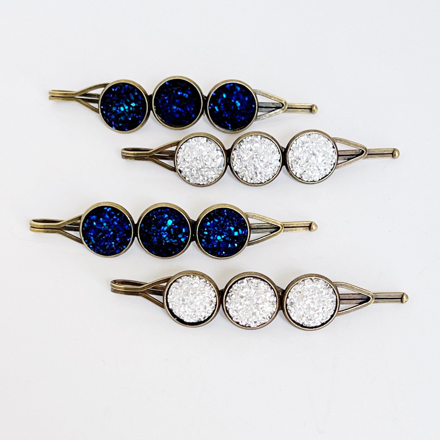 Cobalt Blue Druzy Hair Pins - Women's Hair Accessories Set | Silver Bobby Pins & Barrettes for Stylish Looks