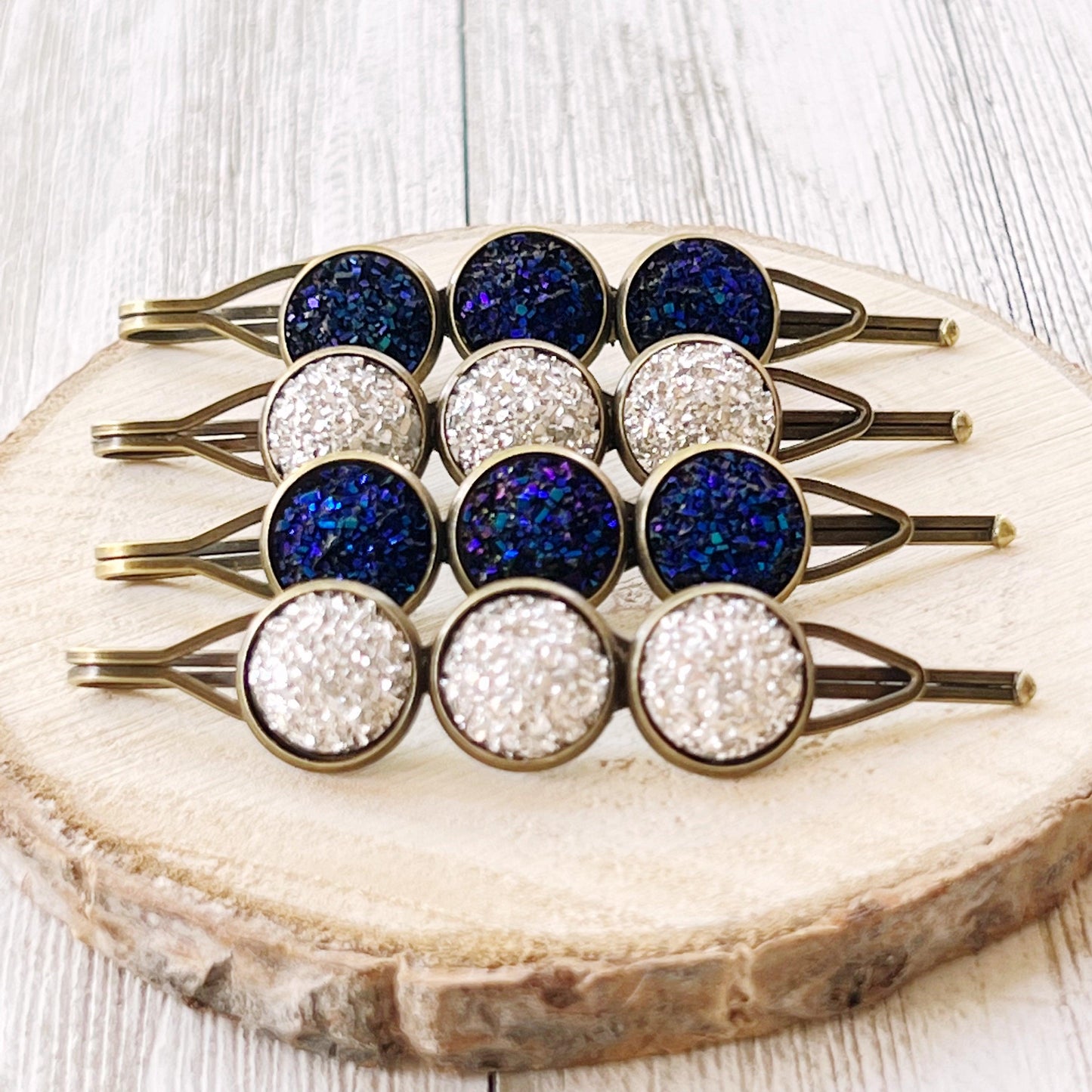 Cobalt Blue Druzy Hair Pins - Women's Hair Accessories Set | Silver Bobby Pins & Barrettes for Stylish Looks