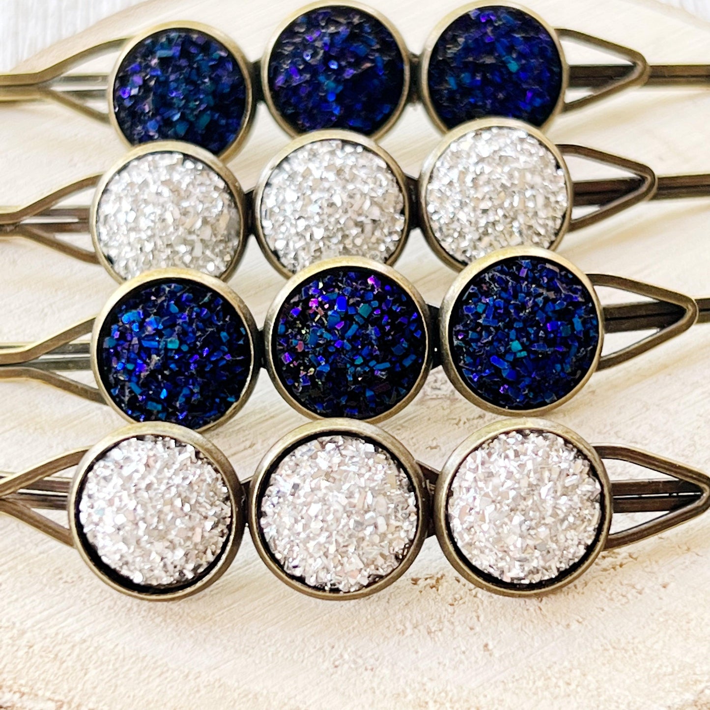 Cobalt Blue Druzy Hair Pins - Women's Hair Accessories Set | Silver Bobby Pins & Barrettes for Stylish Looks