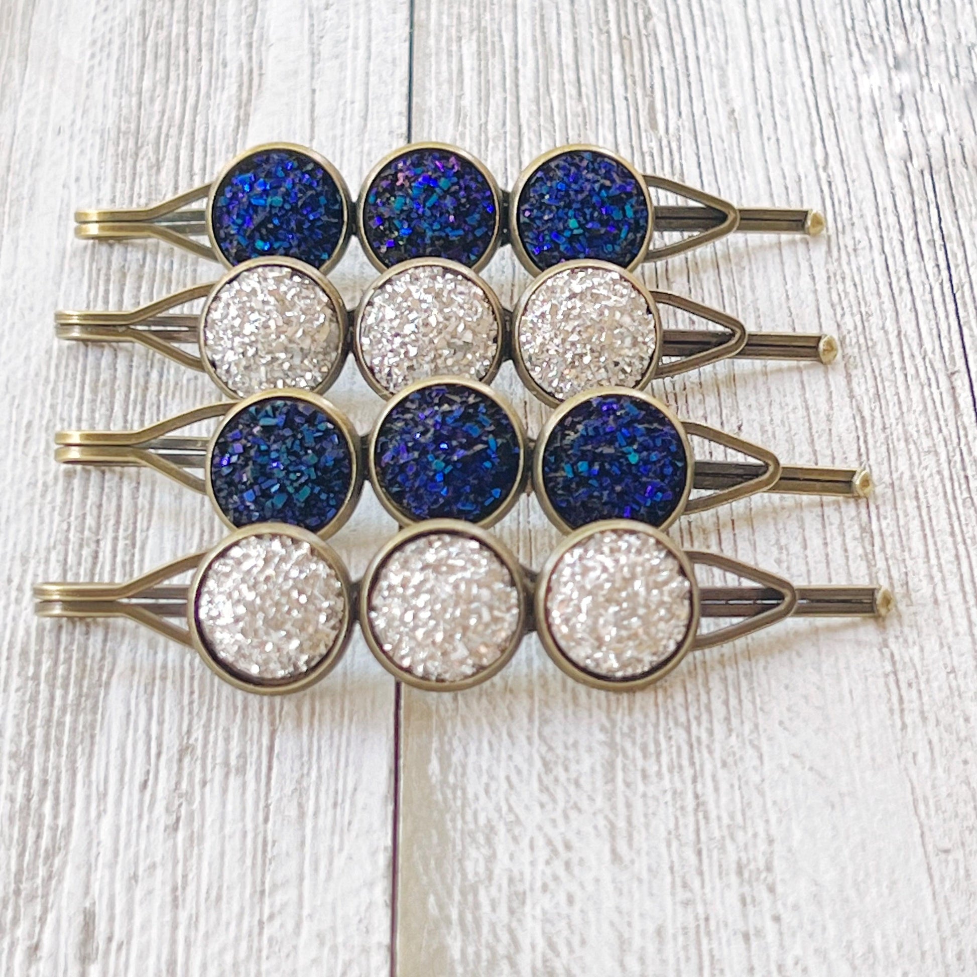 Cobalt Blue Druzy Hair Pins - Women's Hair Accessories Set | Silver Bobby Pins & Barrettes for Stylish Looks