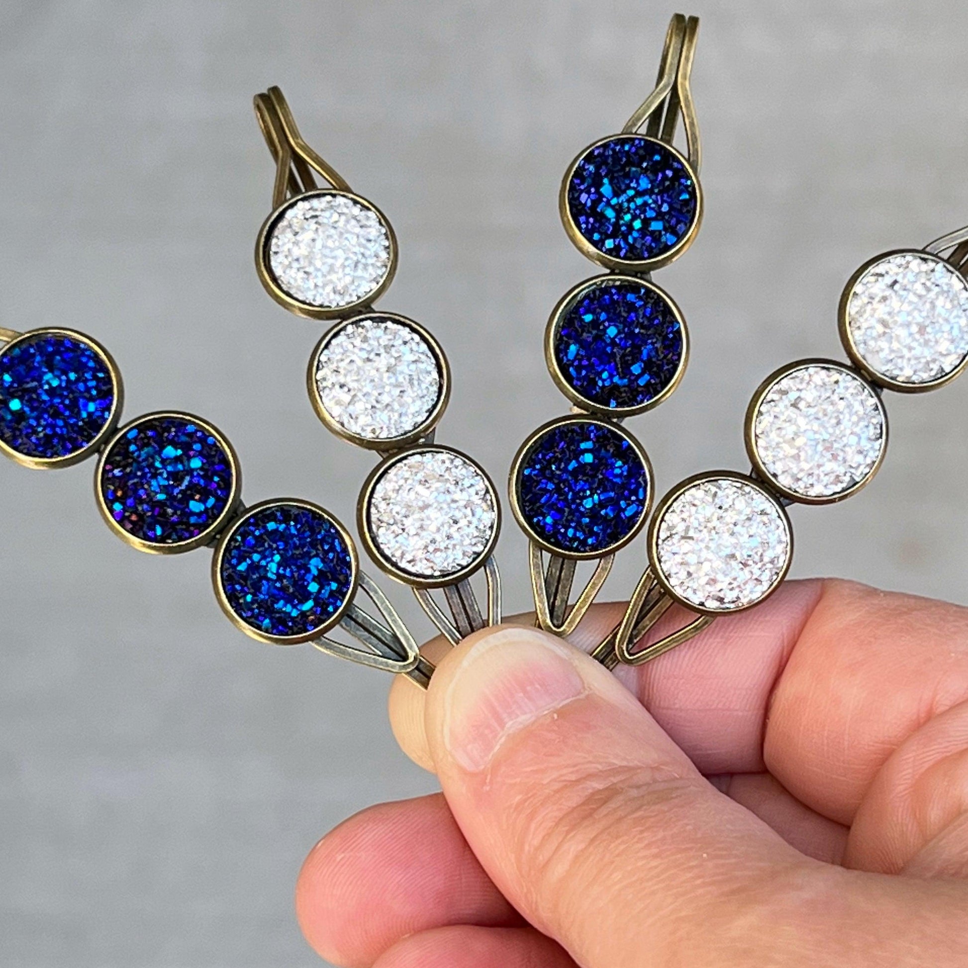 Cobalt Blue Druzy Hair Pins - Women's Hair Accessories Set | Silver Bobby Pins & Barrettes for Stylish Looks