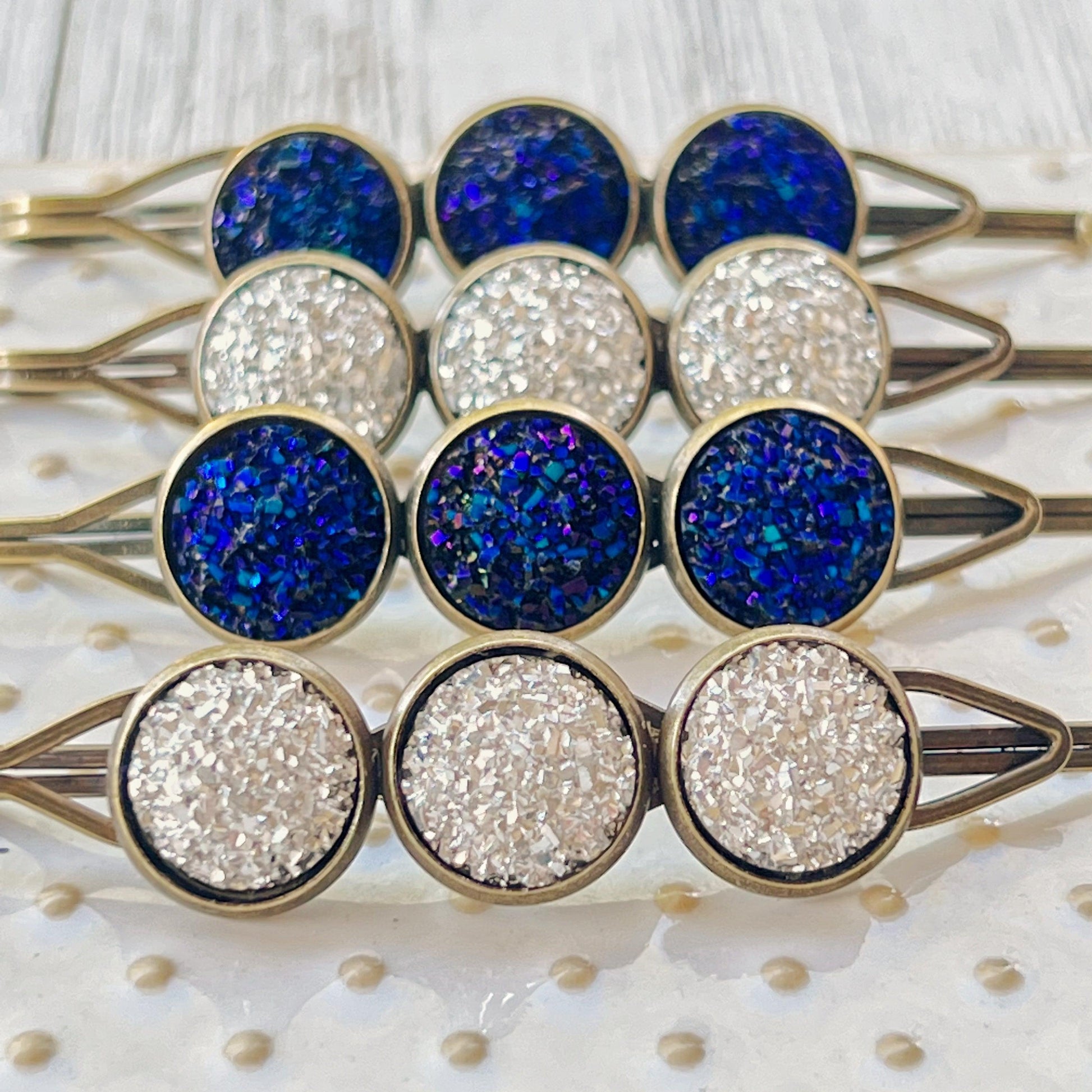 Cobalt Blue Druzy Hair Pins - Women's Hair Accessories Set | Silver Bobby Pins & Barrettes for Stylish Looks