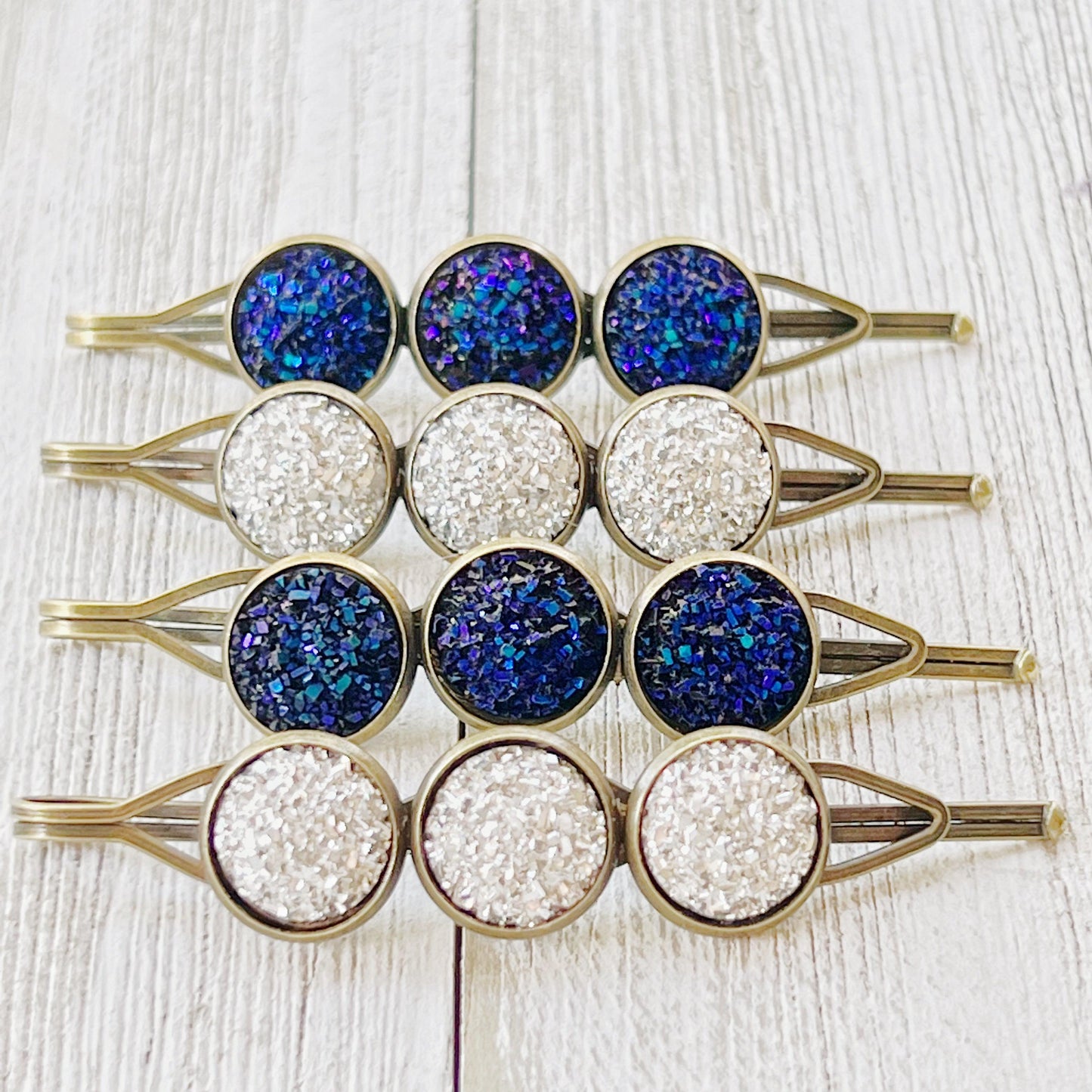 Cobalt Blue Druzy Hair Pins - Women's Hair Accessories Set | Silver Bobby Pins & Barrettes for Stylish Looks