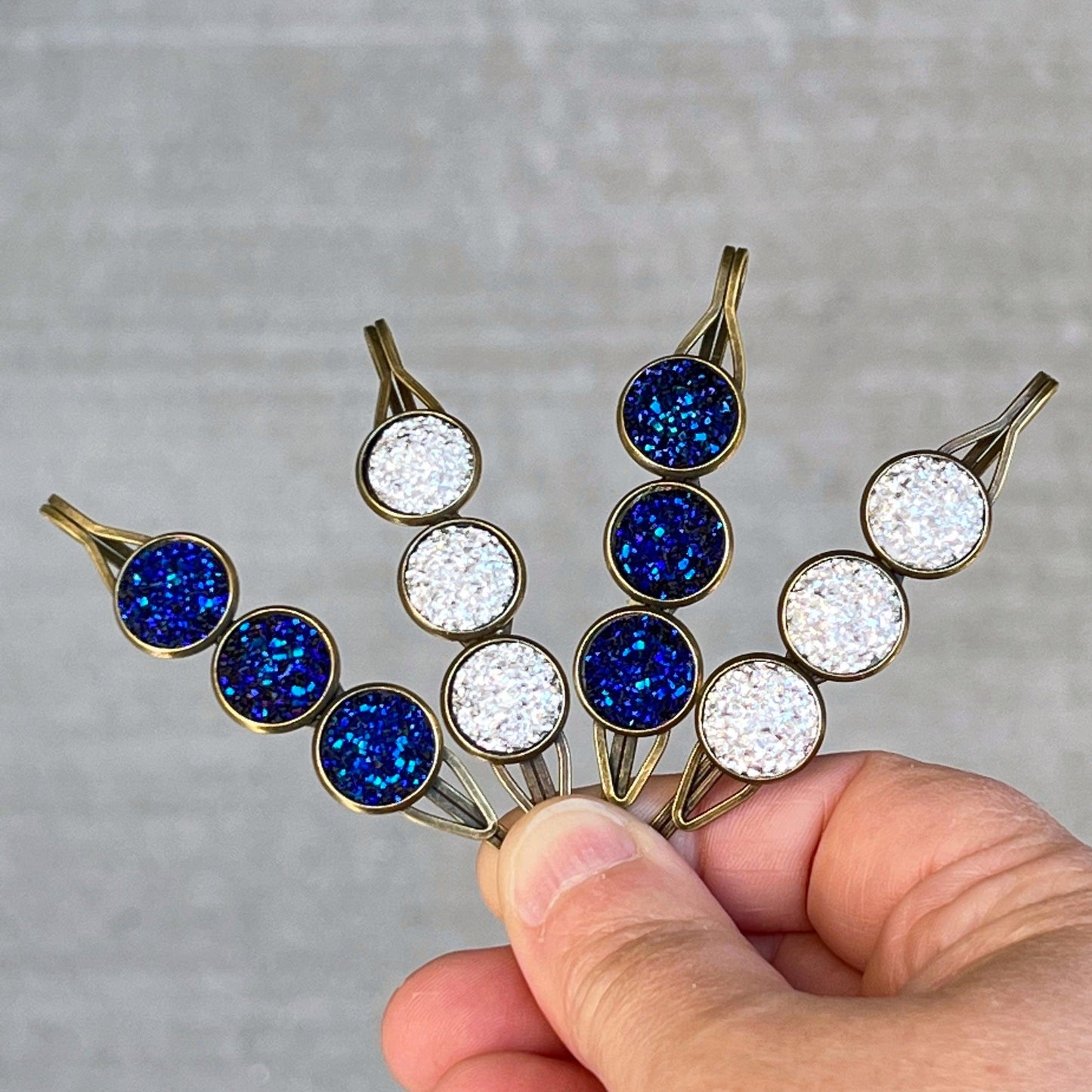 Cobalt Blue Druzy Hair Pins - Women's Hair Accessories Set | Silver Bobby Pins & Barrettes for Stylish Looks