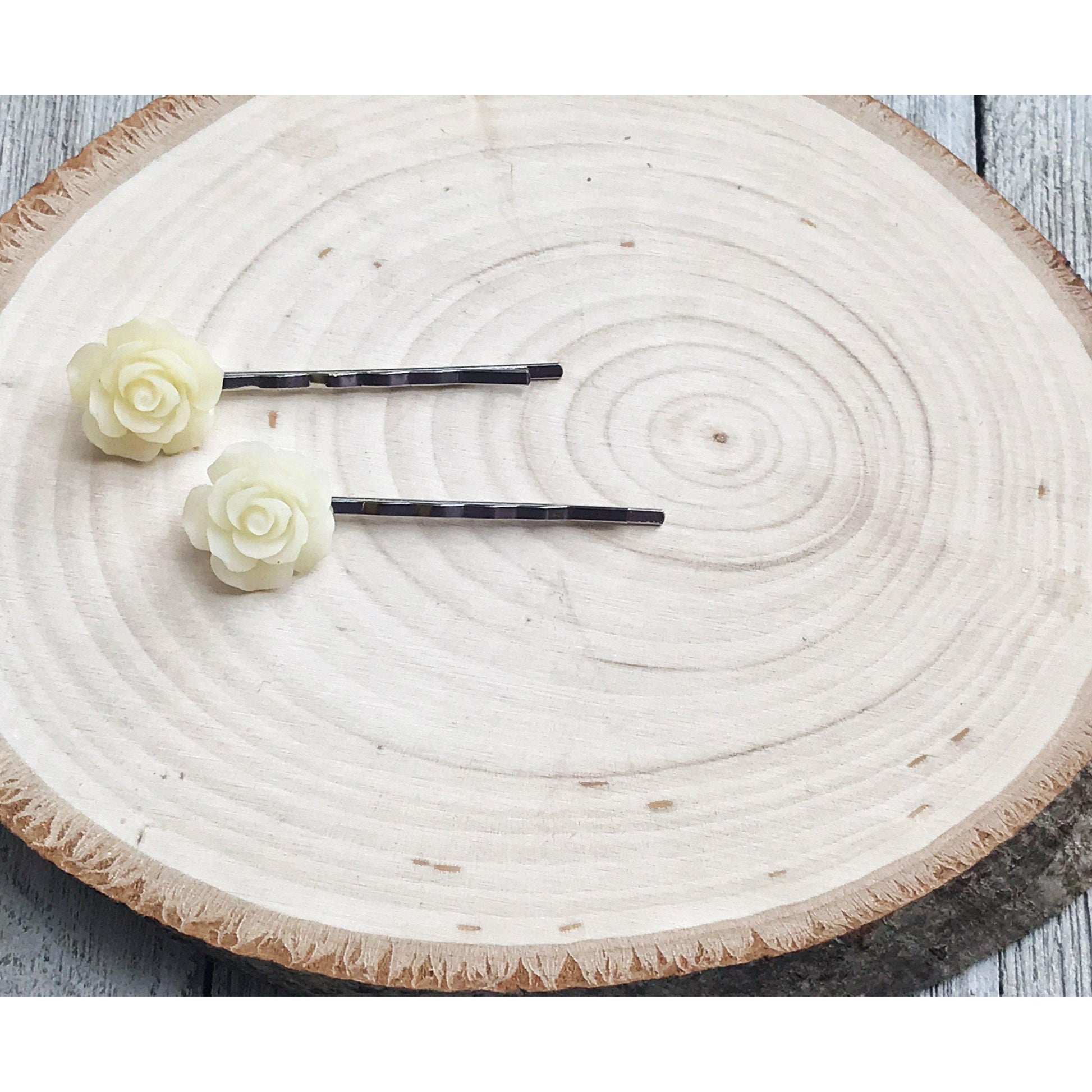 Cream Rose Hair Pin - Elegant Floral Accessory