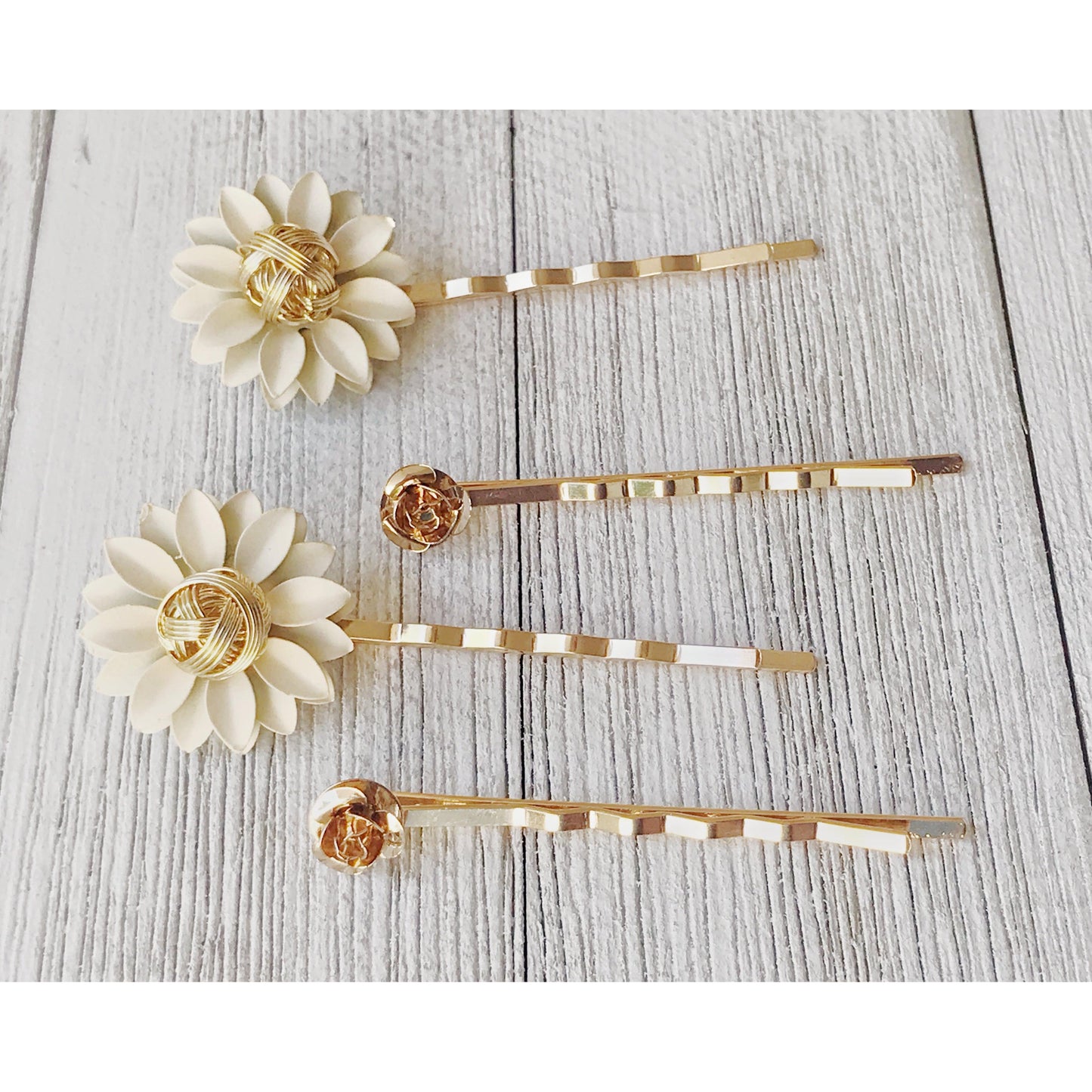 Cream and Gold Metal Floral Hair Pins