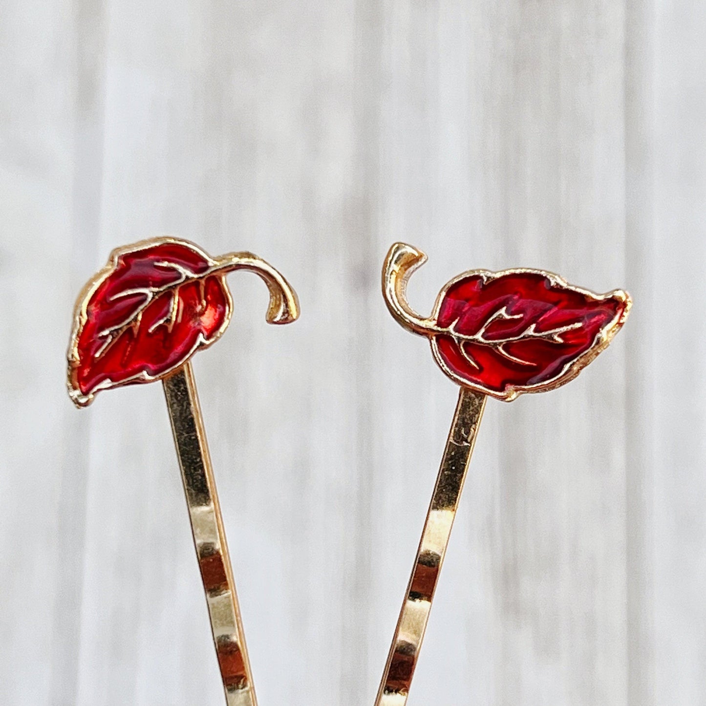 Red Enamel Leaf Hair Pins - Colorful & Stylish Accessories