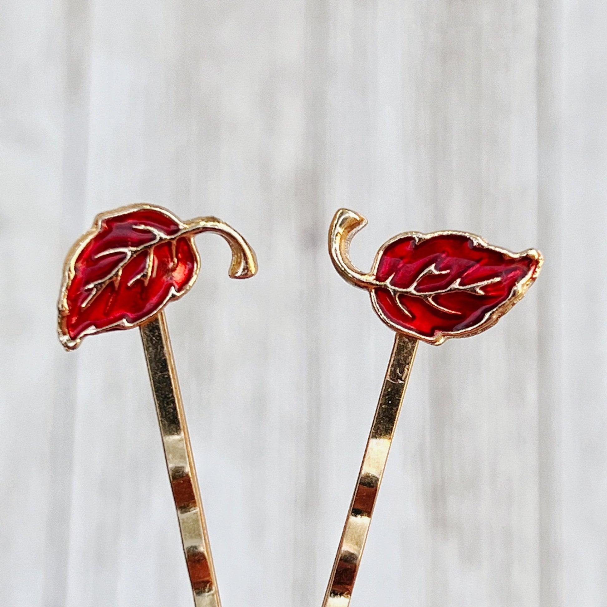 Red Enamel Leaf Hair Pins - Colorful & Stylish Accessories