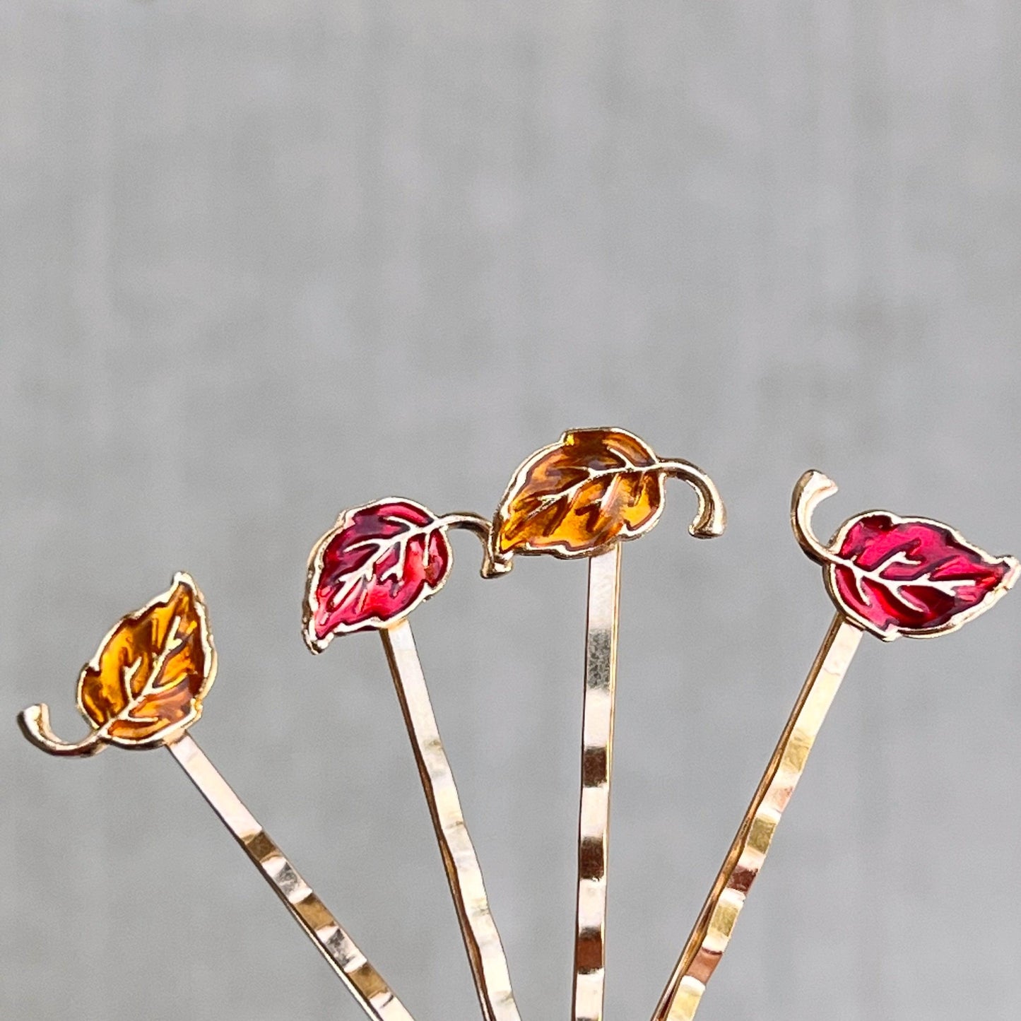 Red & Orange Enamel Leaf Hair Pins - Colorful & Stylish Accessories