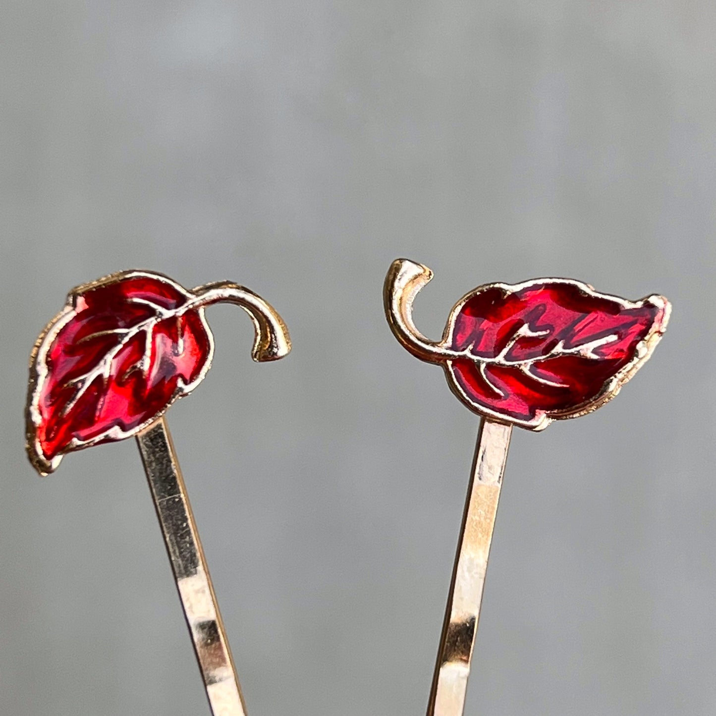 Red Enamel Leaf Hair Pins - Colorful & Stylish Accessories