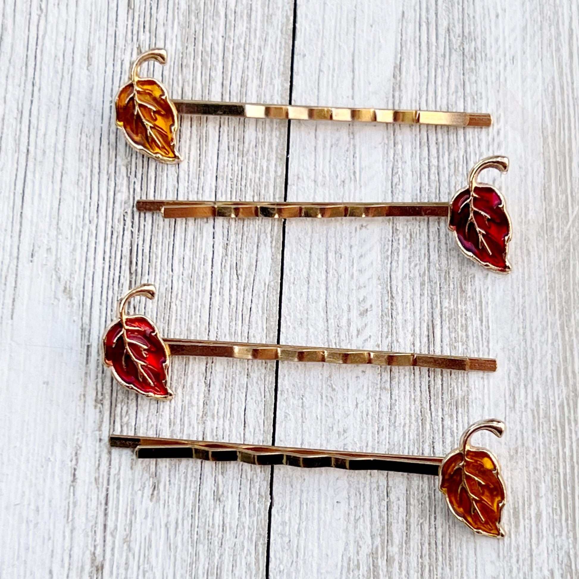 Red & Orange Enamel Leaf Hair Pins - Colorful & Stylish Accessories