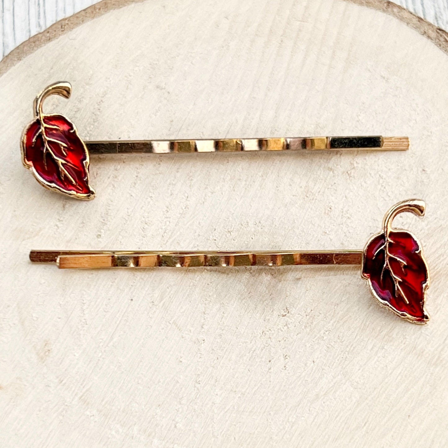 Red Enamel Leaf Hair Pins - Colorful & Stylish Accessories