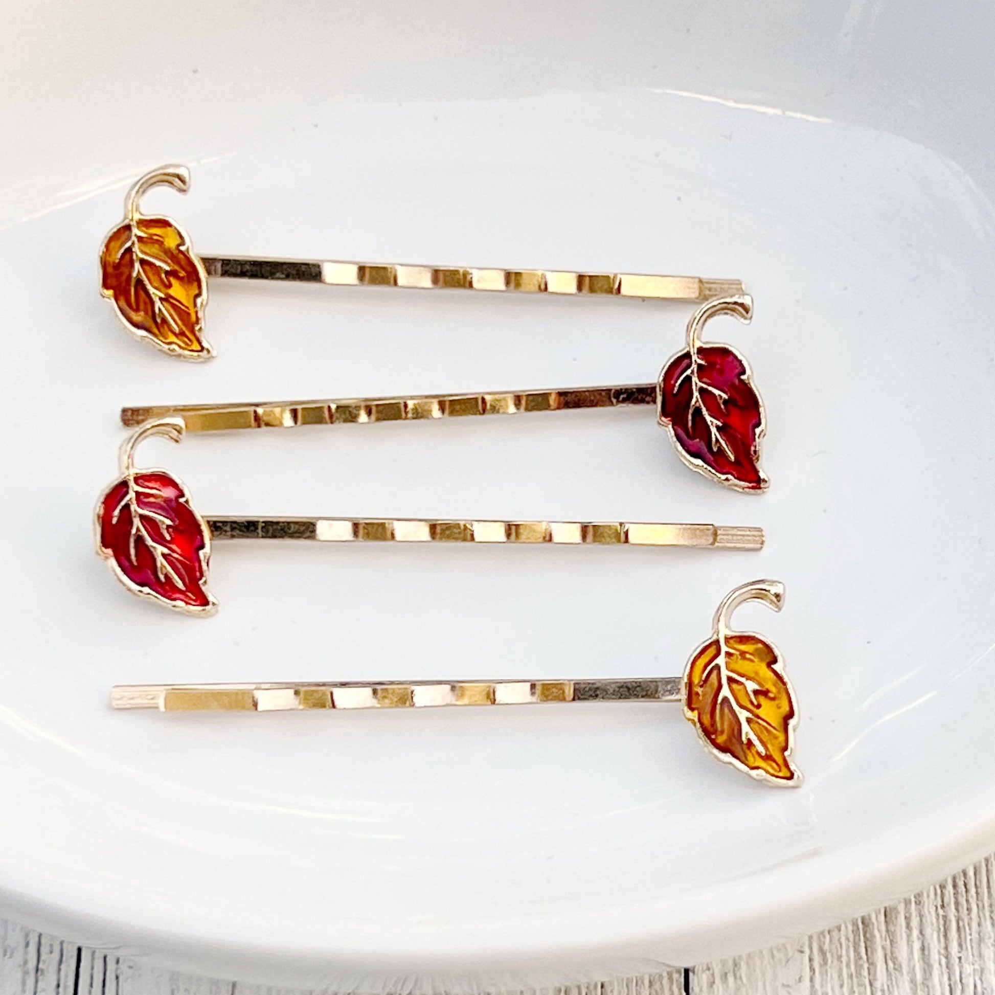 Red & Orange Enamel Leaf Hair Pins - Colorful & Stylish Accessories