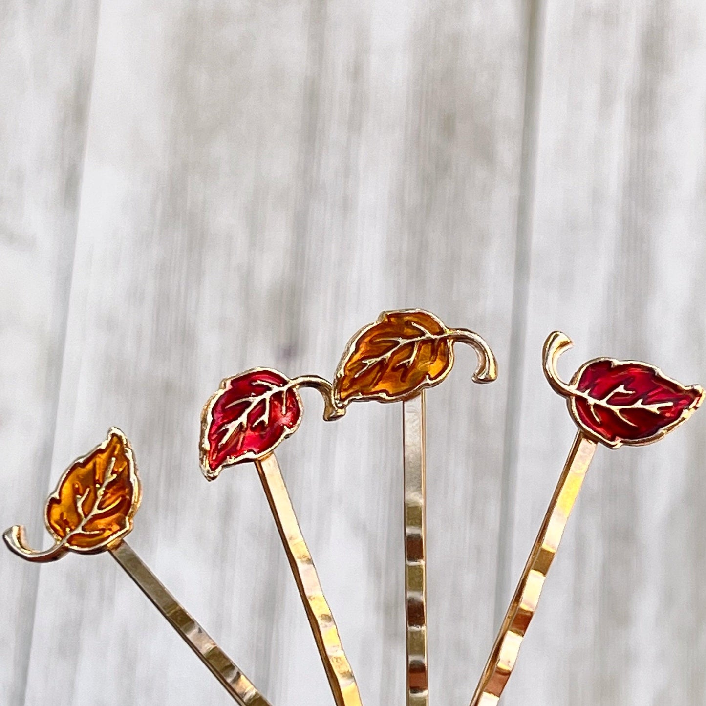 Red & Orange Enamel Leaf Hair Pins - Colorful & Stylish Accessories