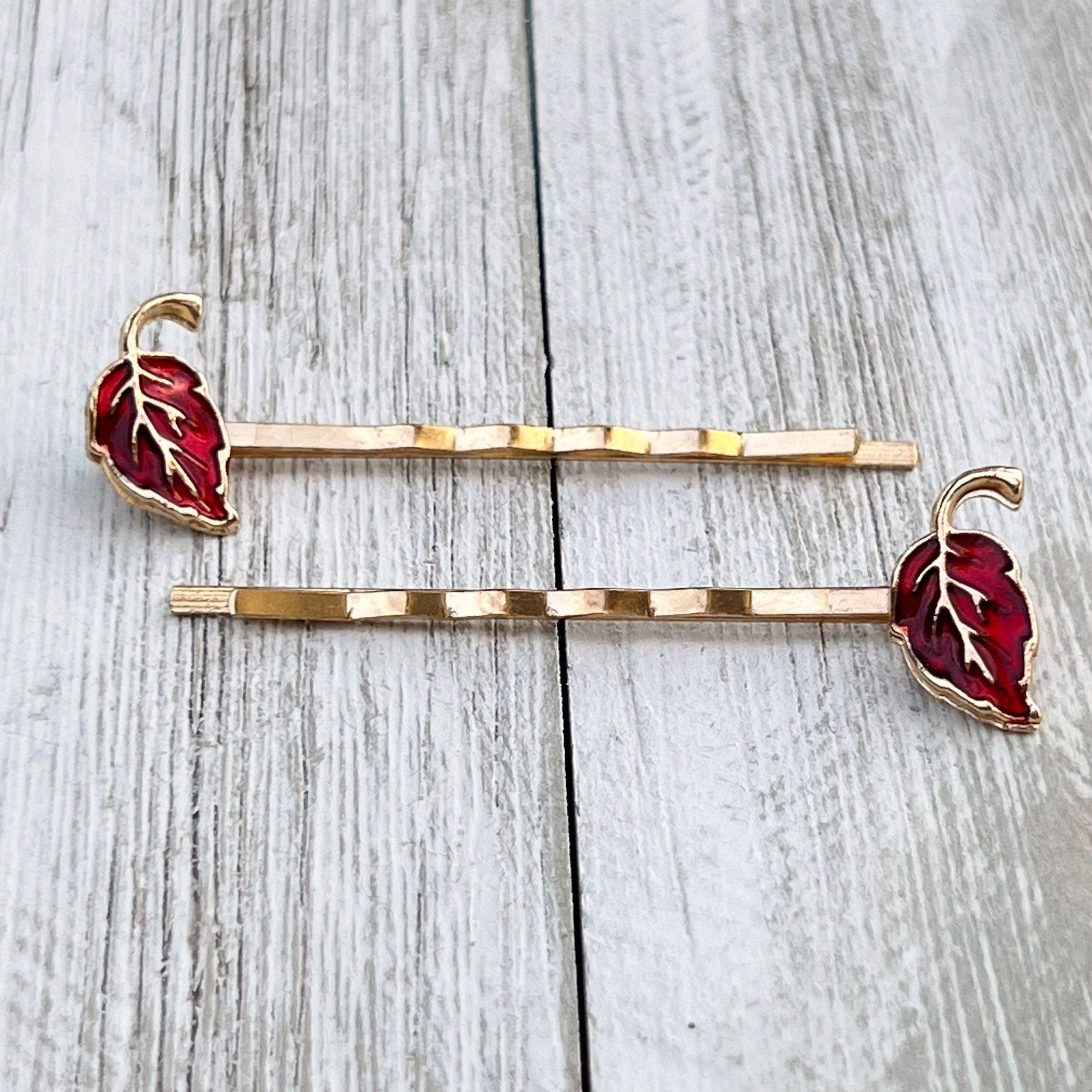 Red Enamel Leaf Hair Pins - Colorful & Stylish Accessories