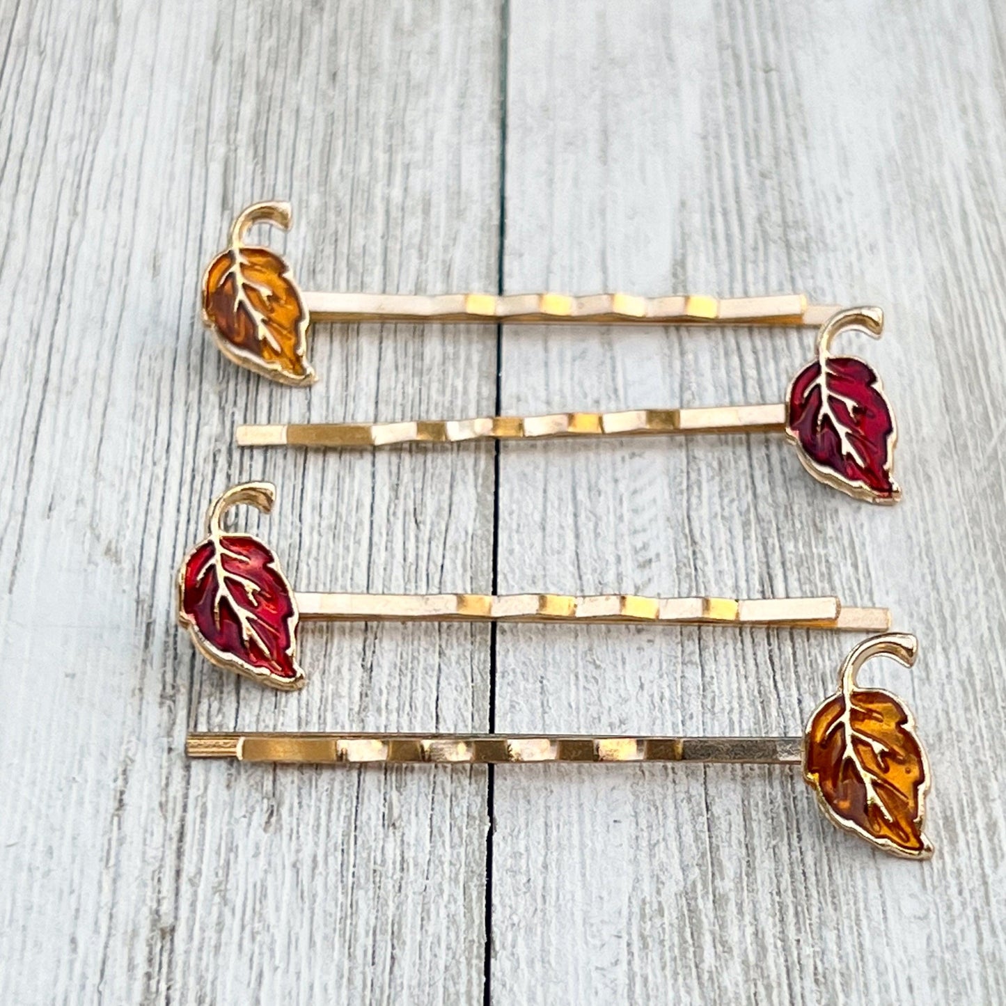 Red & Orange Enamel Leaf Hair Pins - Colorful & Stylish Accessories