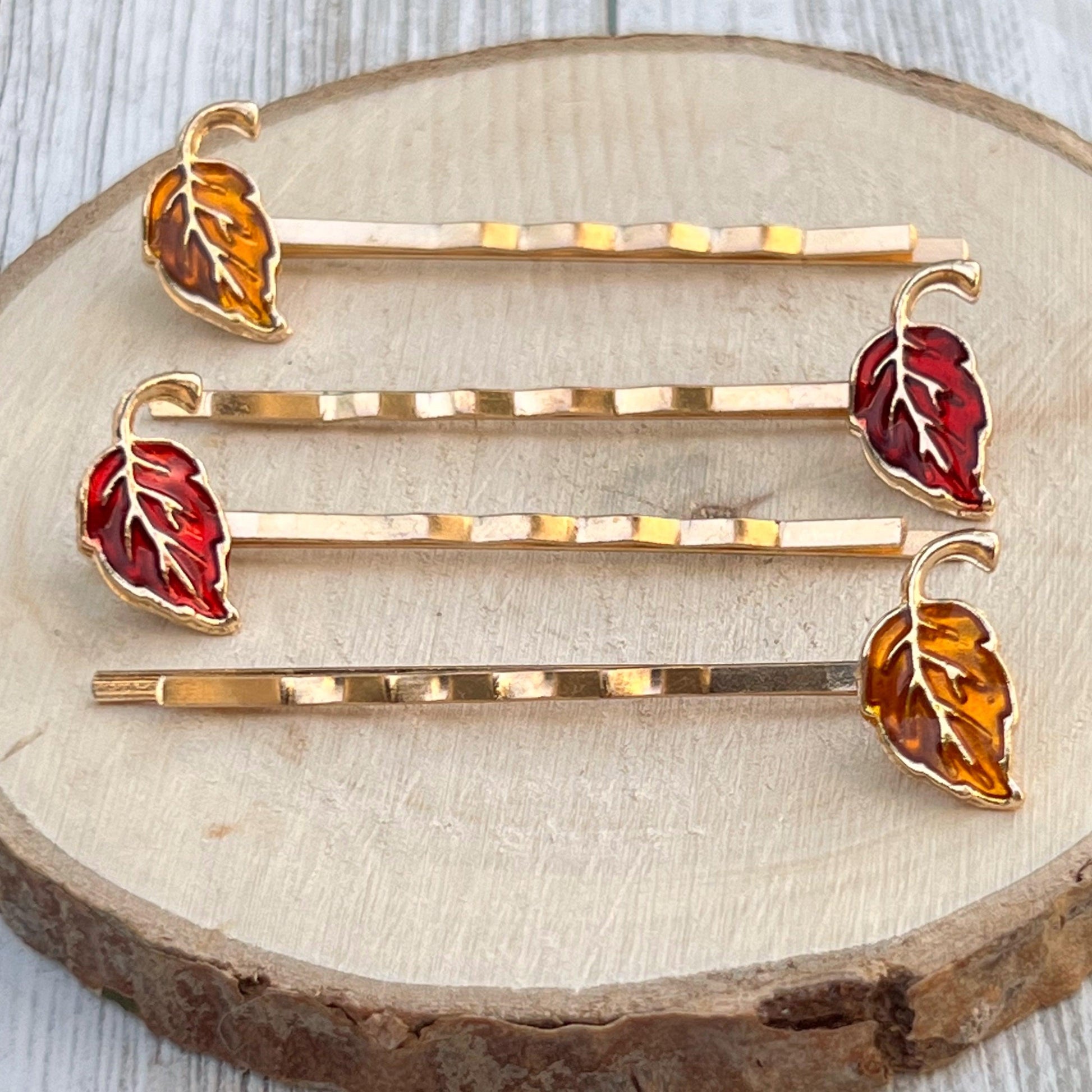 Red & Orange Enamel Leaf Hair Pins - Colorful & Stylish Accessories