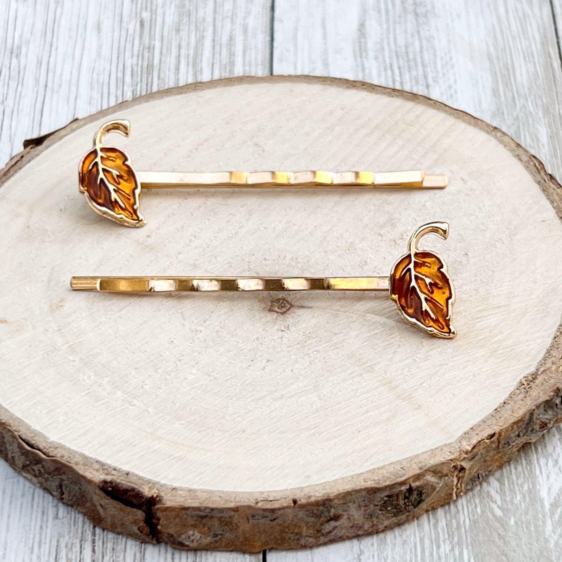 Orange Enamel Leaf Hair Pins -Colorful & Stylish Accessories￼