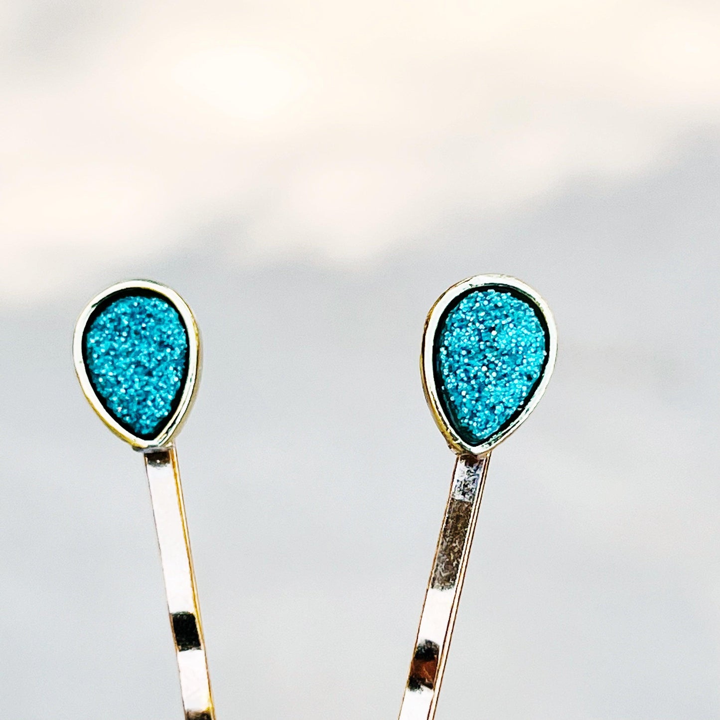 Green Druzy Teardrop Hair Pin Set - Elegant and Unique Hair Accessories