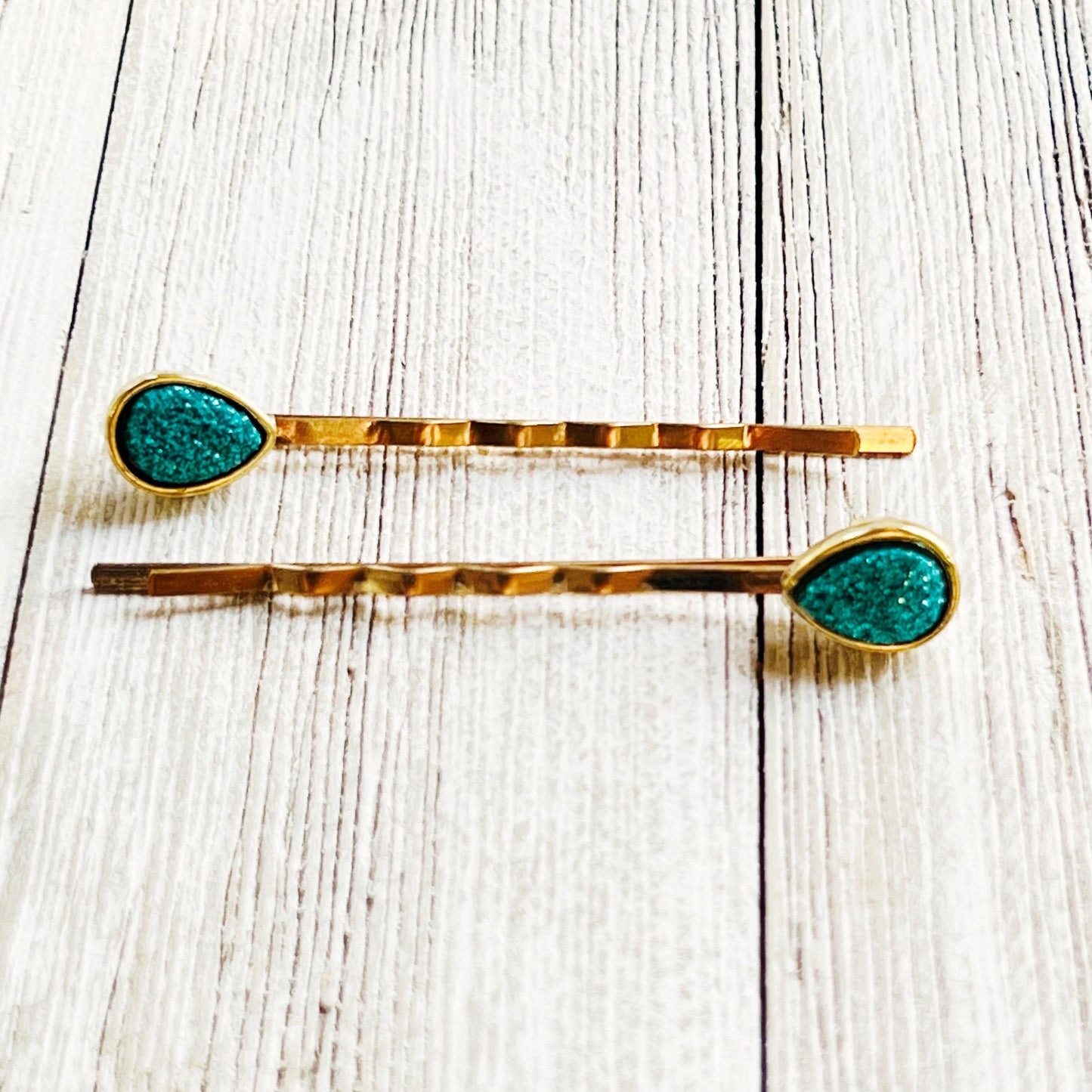 Green Druzy Teardrop Hair Pin Set - Elegant and Unique Hair Accessories